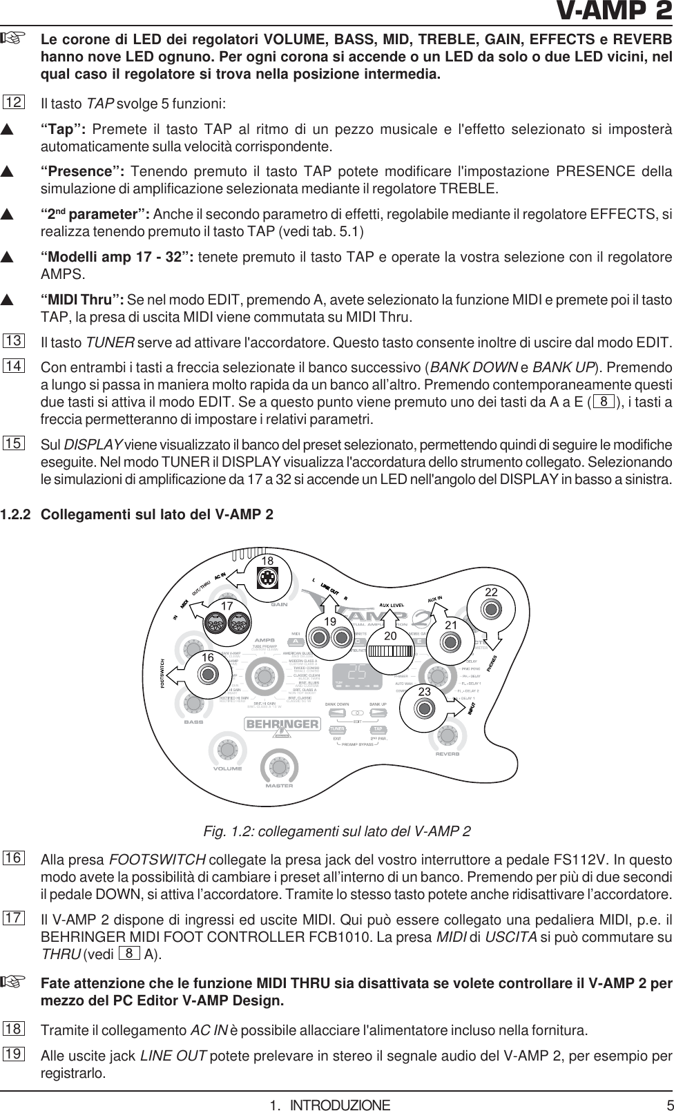 Page 5 of 11 - DATA-MANSHRT_V-AMP2_ITL_Rev_C Behringer V-AMP 2 User Manual (Italian) V-amp2 P0153 M It