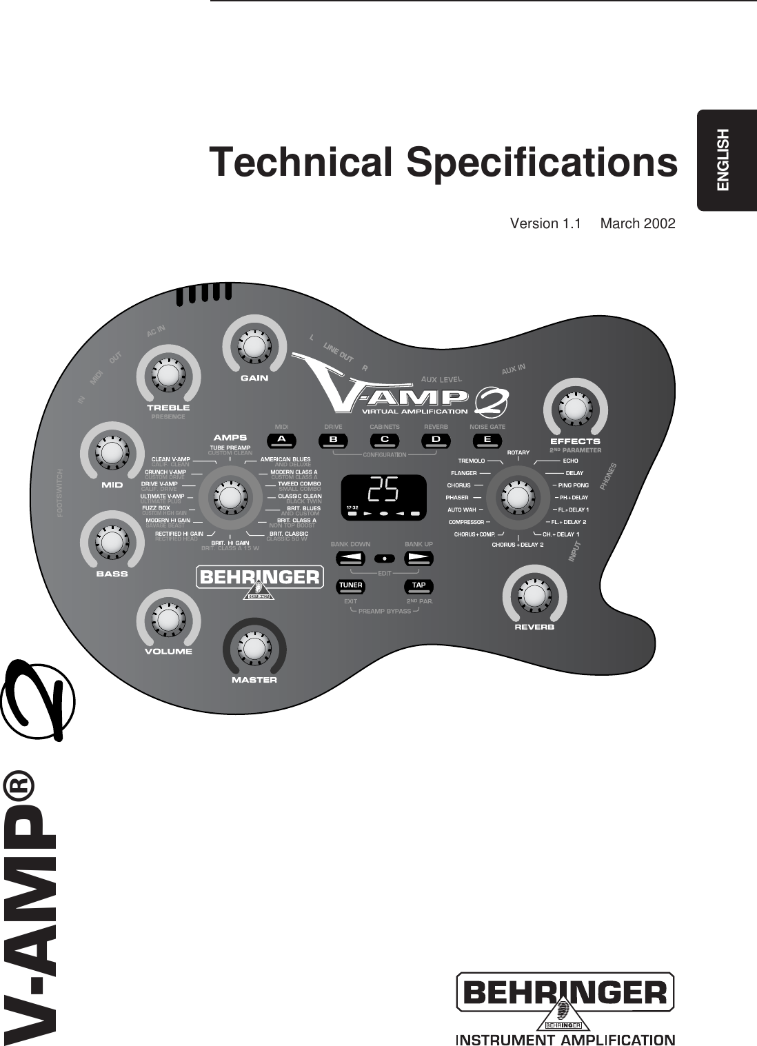 Page 1 of 4 - V-AMP2_SPECS_Rev_B.PMD Behringer V-AMP 2 Specification Sheet V-amp2 P0153 S En