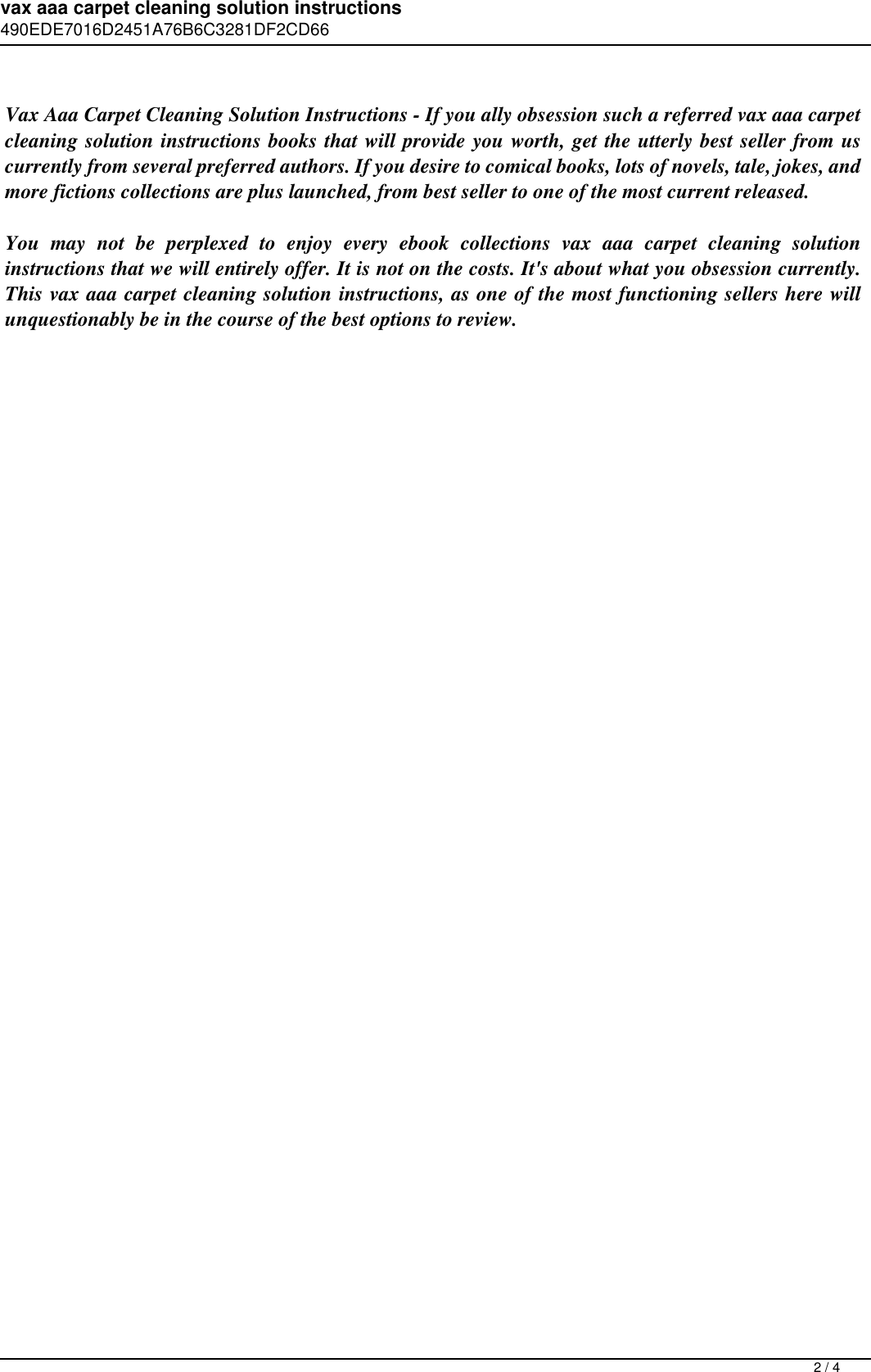 Page 2 of 4 - Vax Aaa Carpet Cleaning Solution Instructions