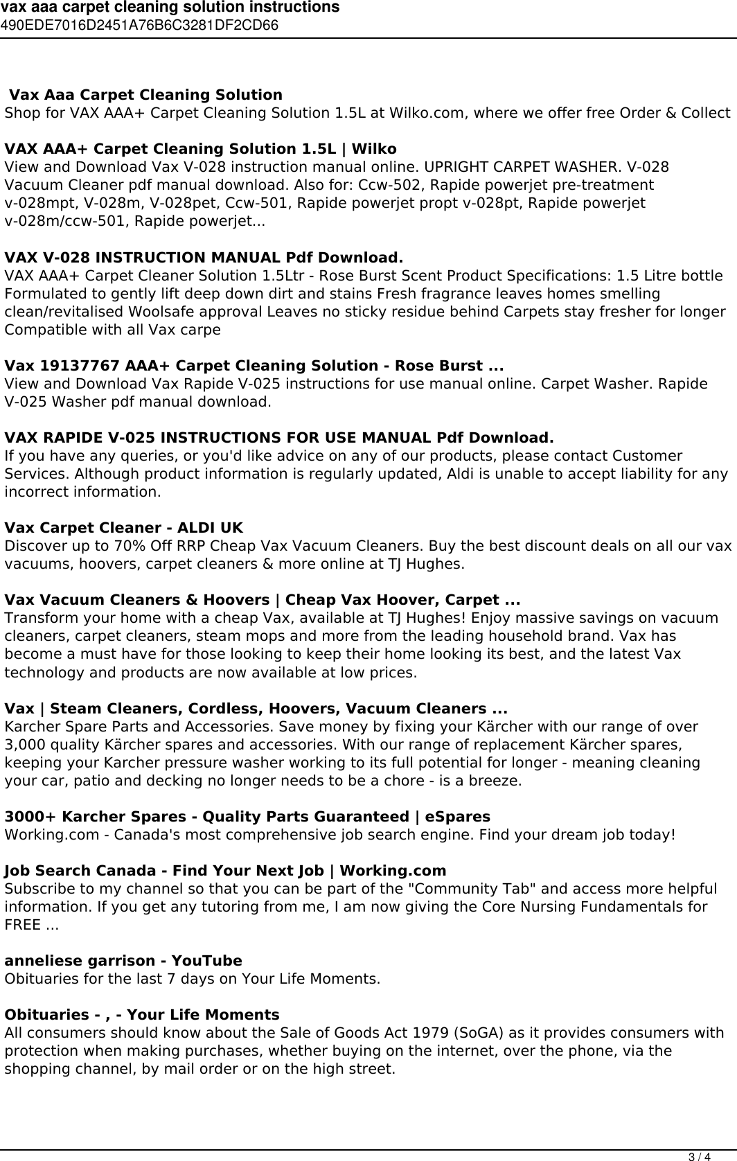 Page 3 of 4 - Vax Aaa Carpet Cleaning Solution Instructions