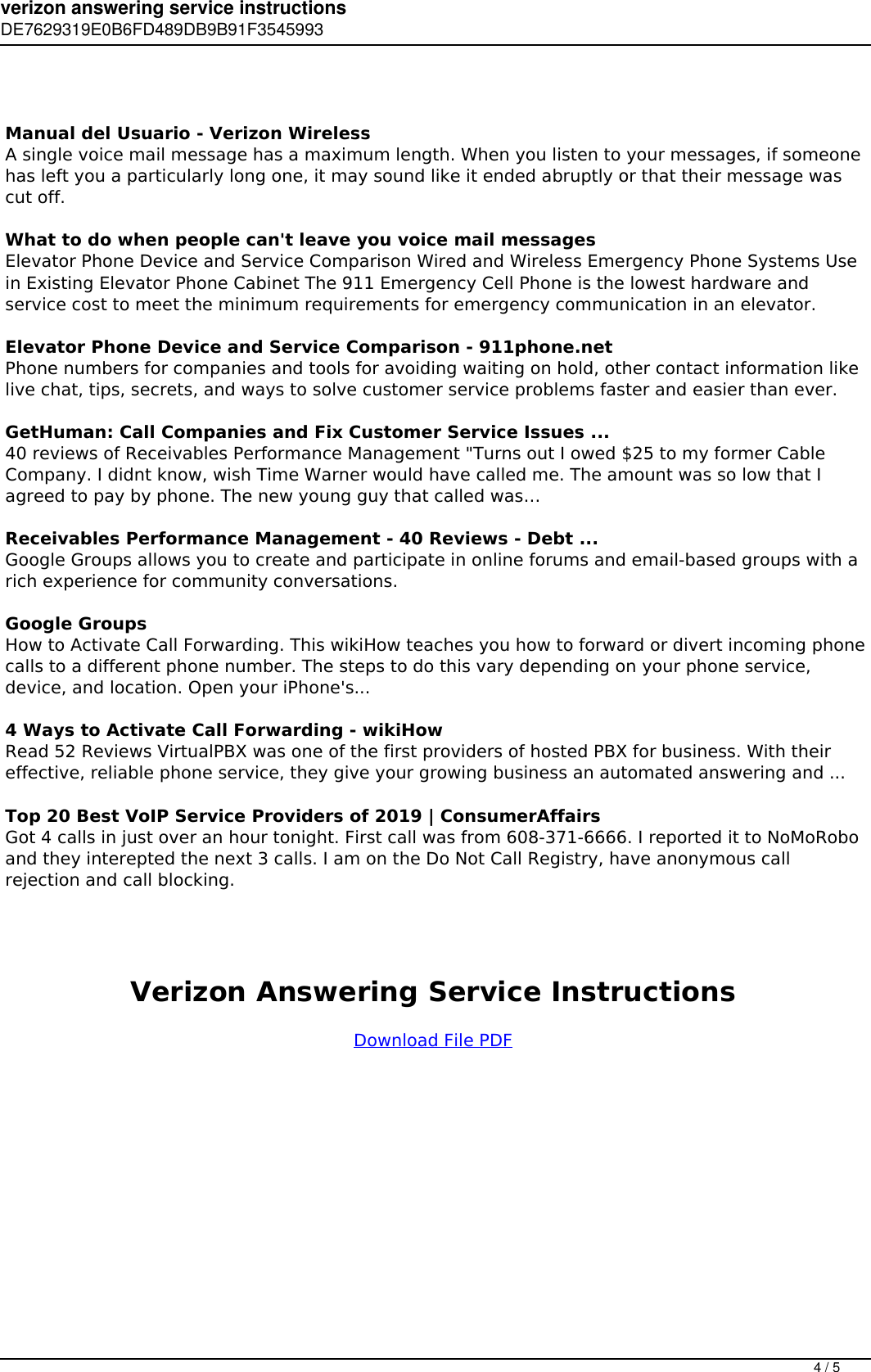 Page 4 of 5 - Verizon Answering Service Instructions