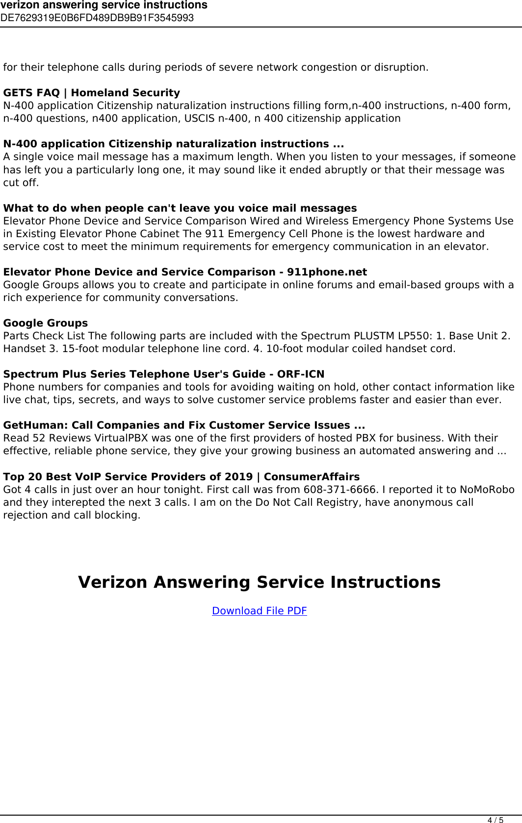 Page 4 of 5 - Verizon Answering Service Instructions