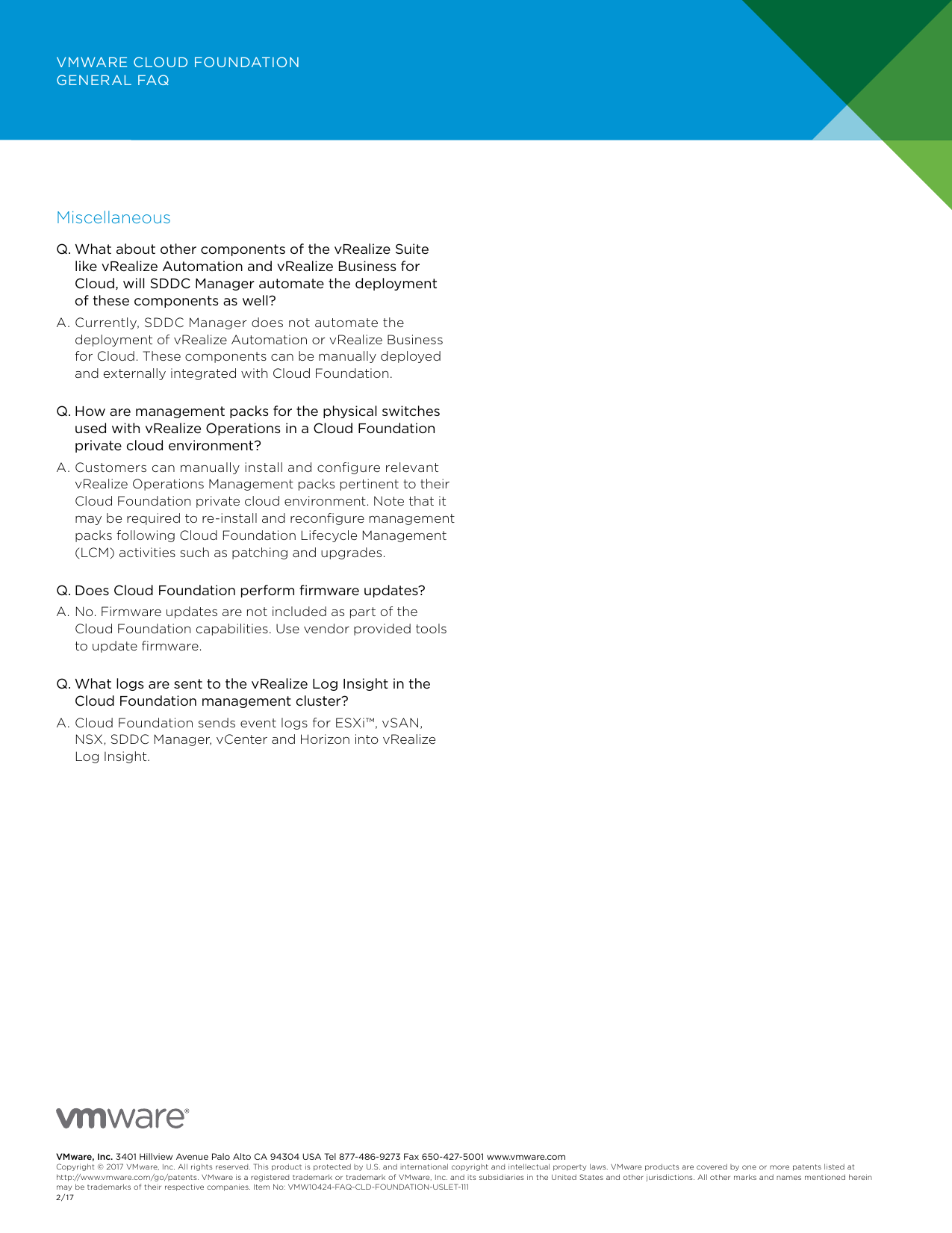 Page 7 of 7 - VMware Cloud Foundation General FAQ Vmware-cloud-foundation-faq