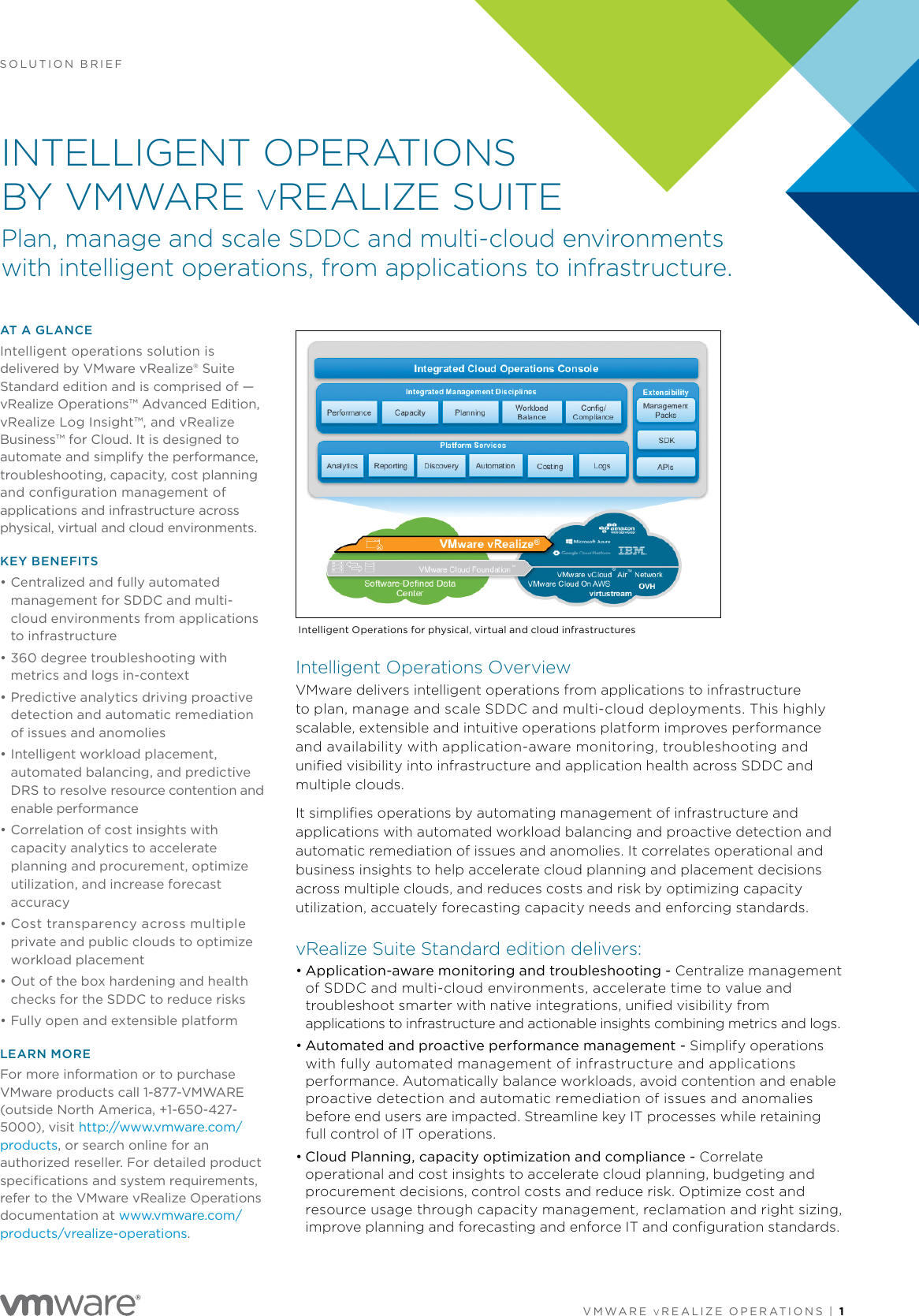 Page 1 of 3 - Intelligent Operations By VMware VRealize Suite Vmware-vrealize-operations-datasheet