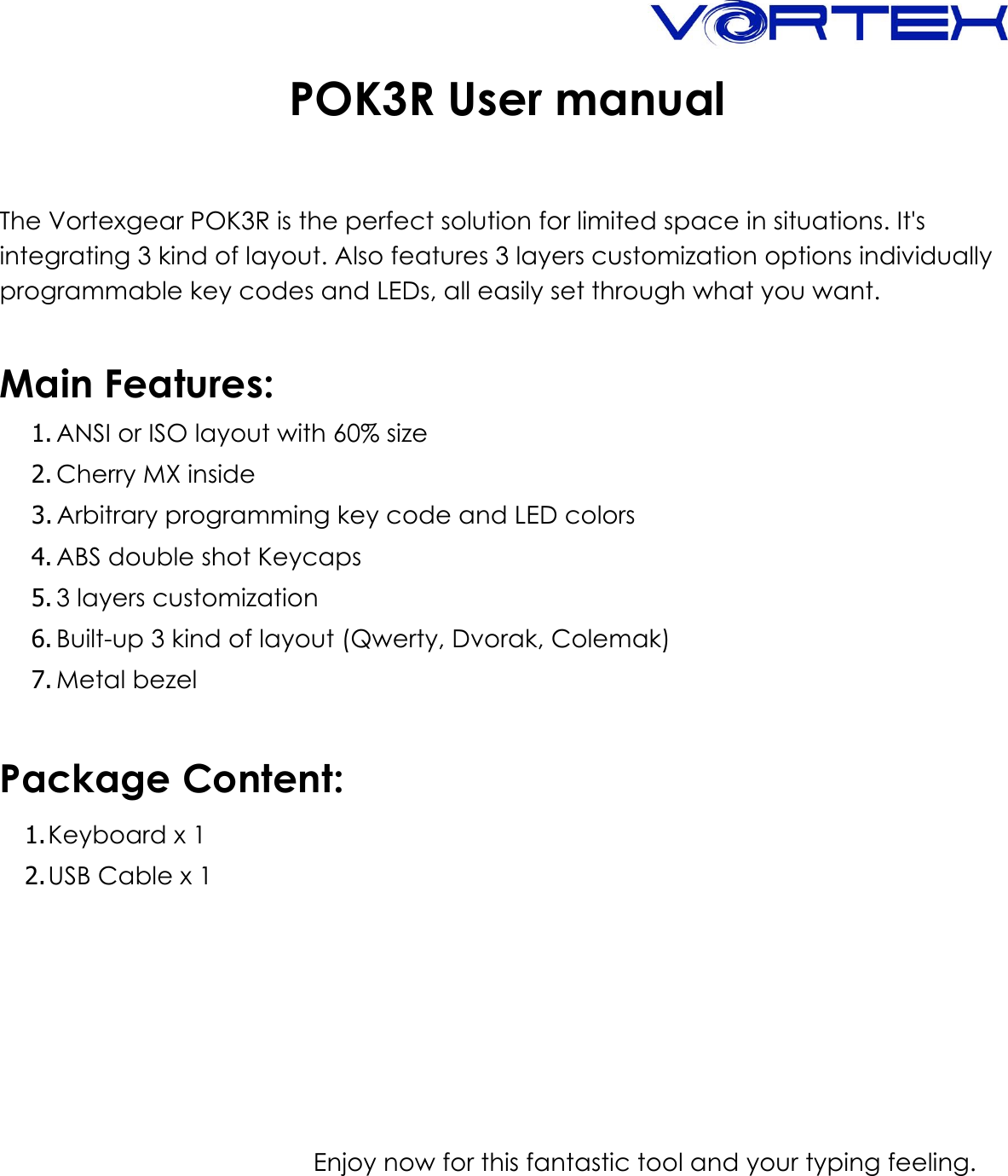 Vortex Pok3r Manual