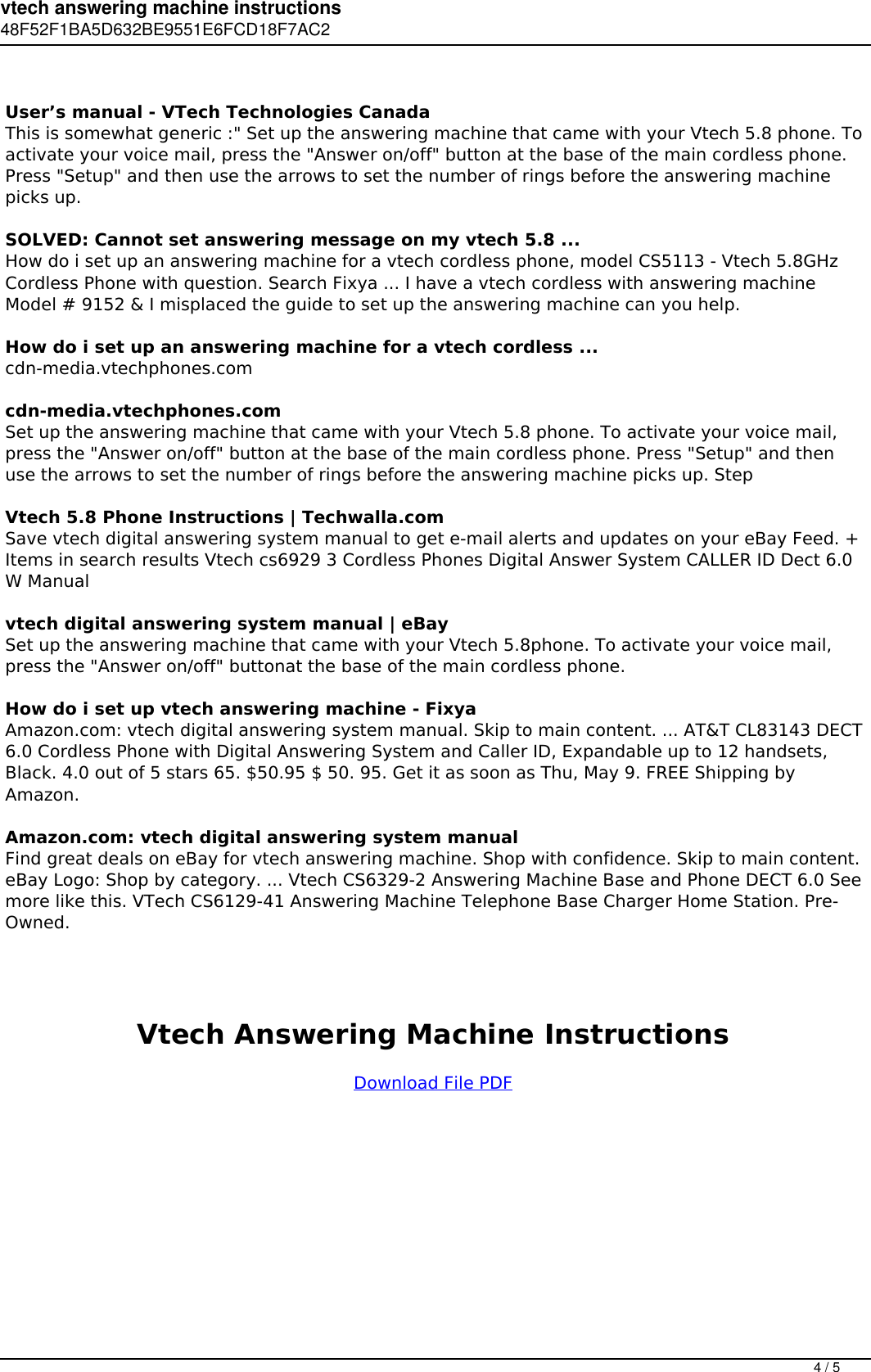 Page 4 of 5 - Vtech Answering Machine Instructions