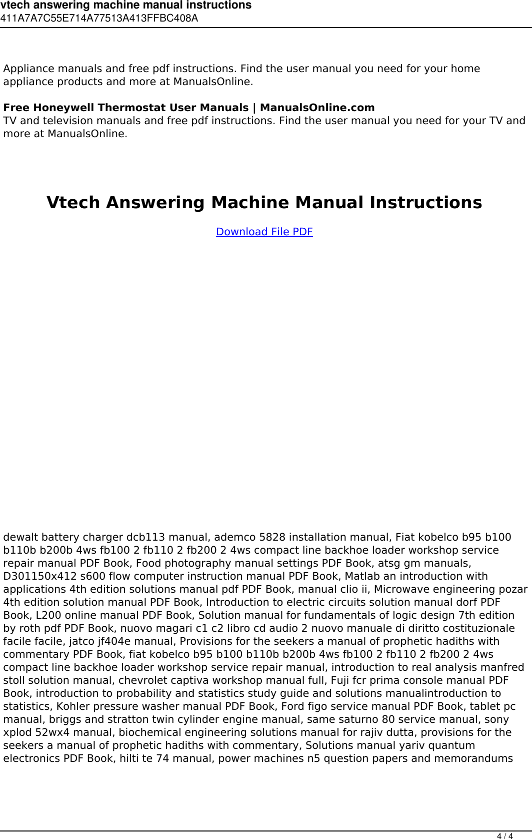 Page 4 of 4 - Vtech Answering Machine Manual Instructions