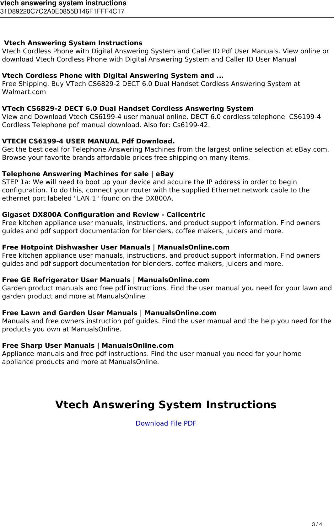 Page 3 of 4 - Vtech Answering System Instructions