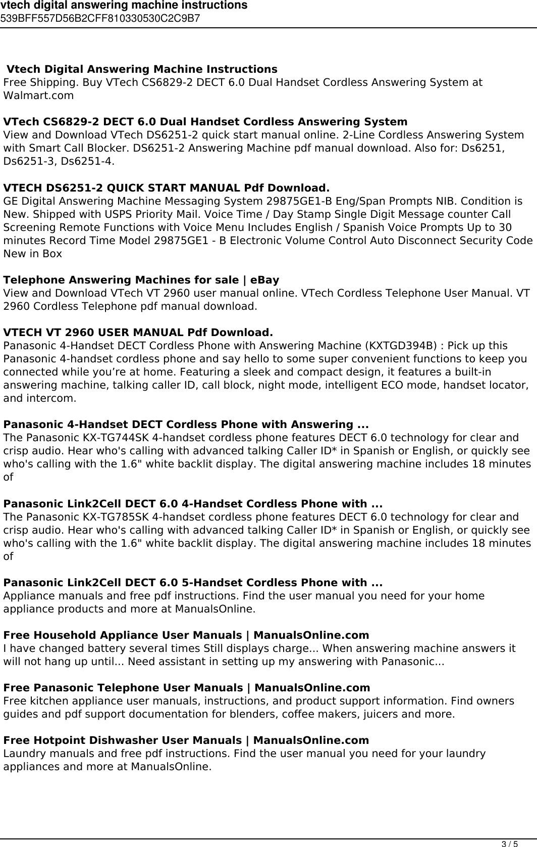 Page 3 of 5 - Vtech Digital Answering Machine Instructions