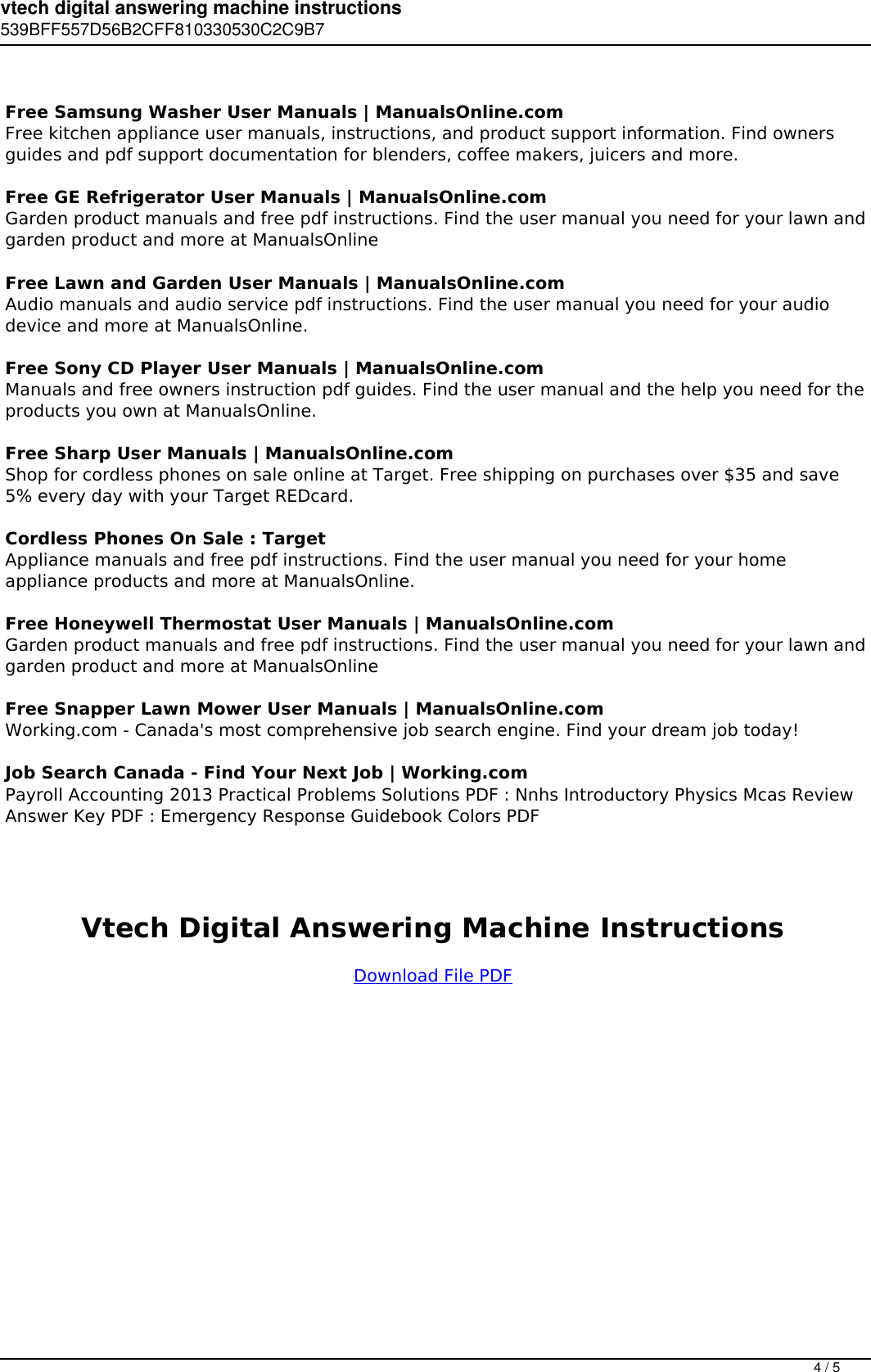 Page 4 of 5 - Vtech Digital Answering Machine Instructions