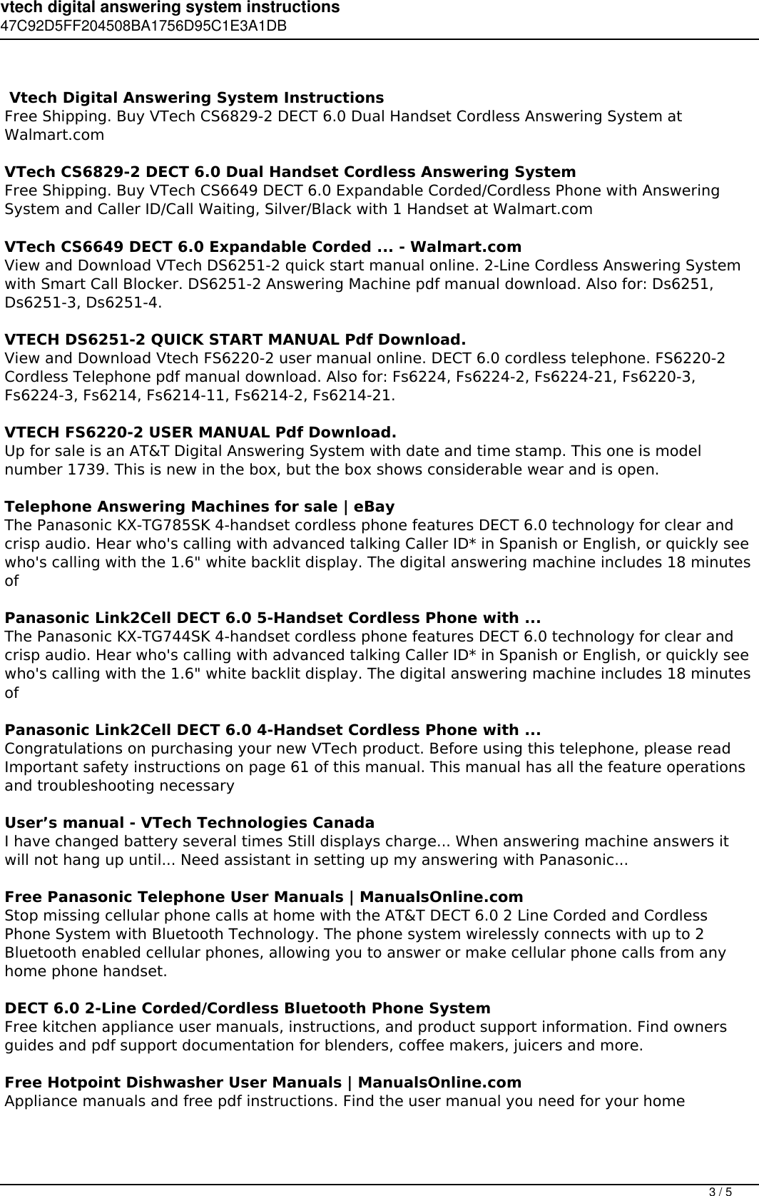 Page 3 of 5 - Vtech Digital Answering System Instructions