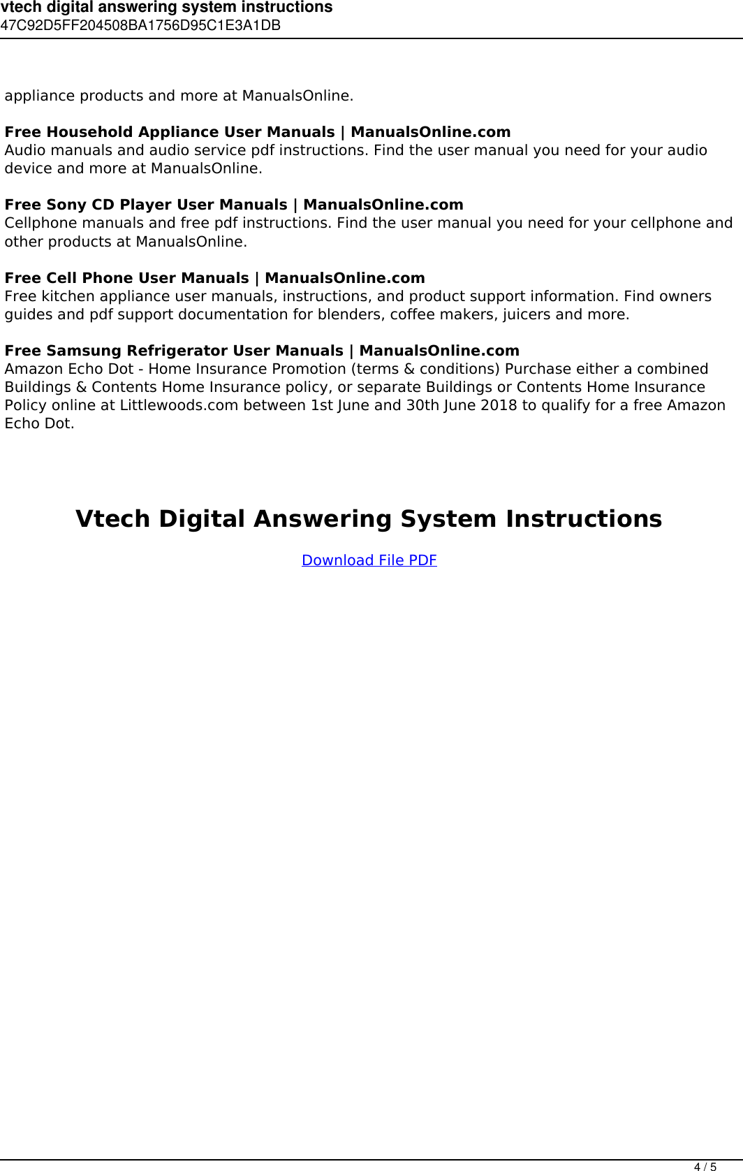 Page 4 of 5 - Vtech Digital Answering System Instructions