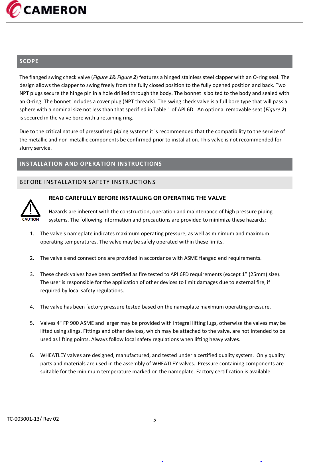 Page 5 of 9 - TC-003001-13x WHEATLEY Series 500 Swing Check Valve IOM Wheatley-series-500-swing-check-valve-iom