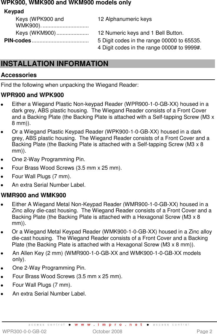 Page 2 of 12 - Wiegand Readers Reader Manuals
