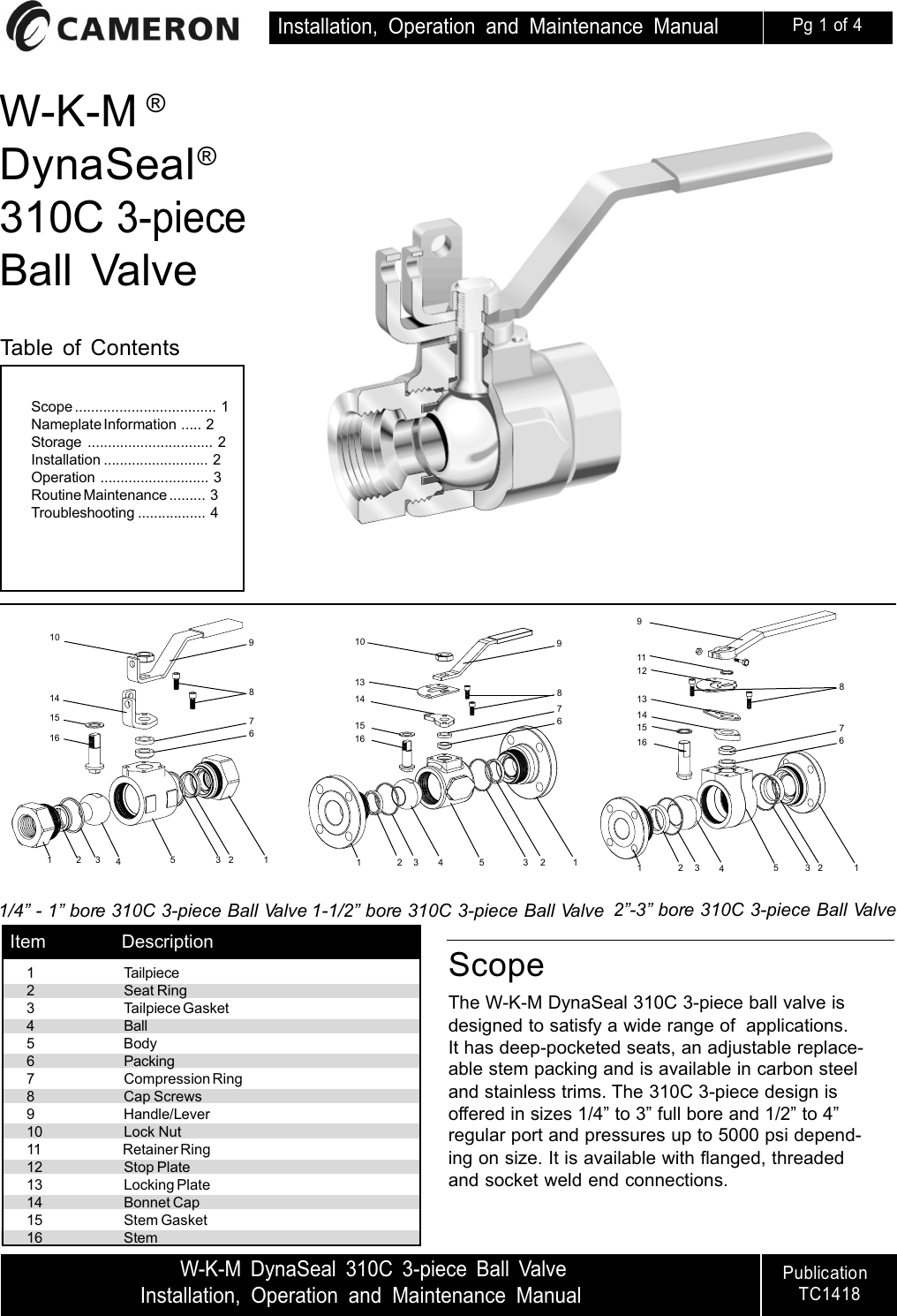 Page 1 of 4 - Graphic1 WKM Dyna Seal 310C Three-Piece Ball Valve IOM Wkm-dynaseal-310c-three-piece-ball-valve-iom