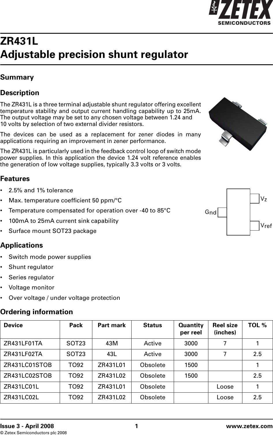 ZR431L Datasheet. Www.s manuals.com. Zetex