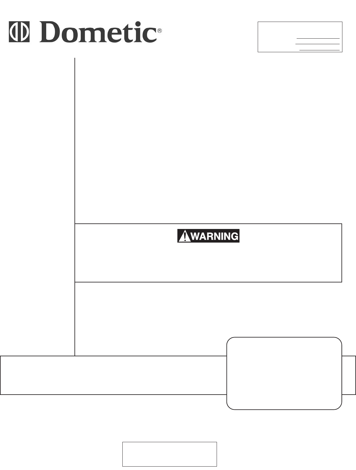Dometic B3200 11 13 07, 3253.331 Air Conditioner Installation
