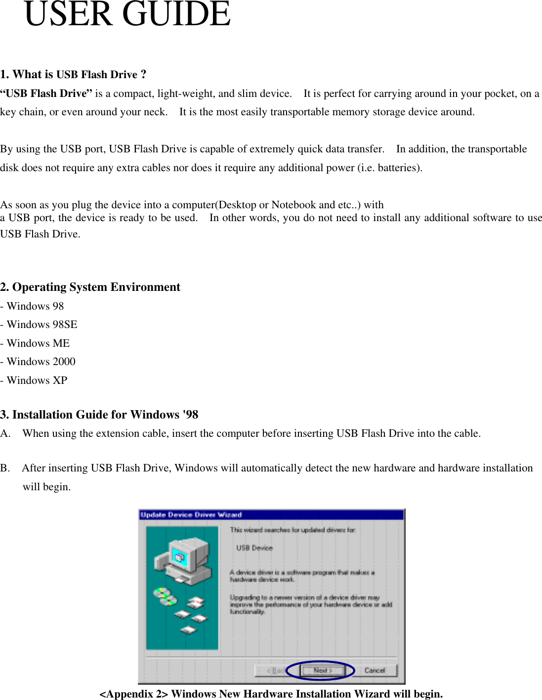 Dong Yang Semiconductor DY-USBDRIVE USB Drive User Manual WINDOWS98