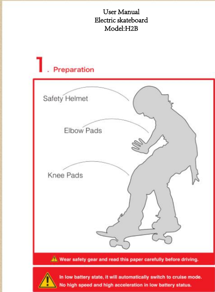 User Manual Electric skateboard Model:H2B
