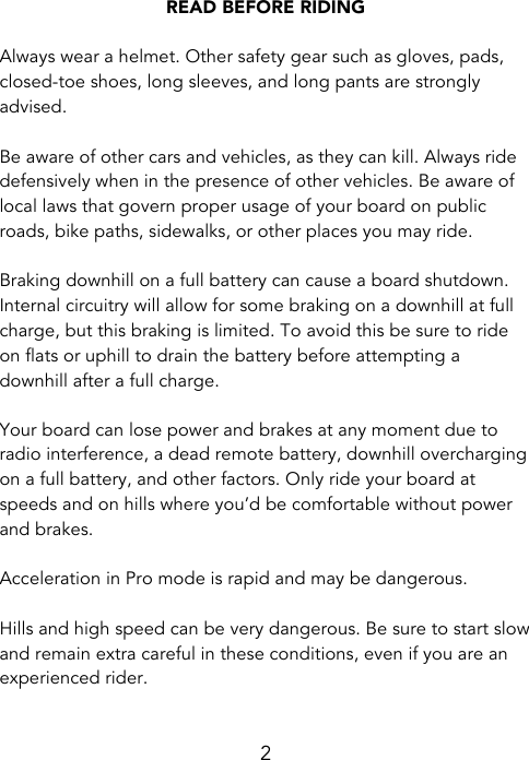 Page 2 of Dongboshi tech R1 electric skateboard User Manual Owners Manual V6