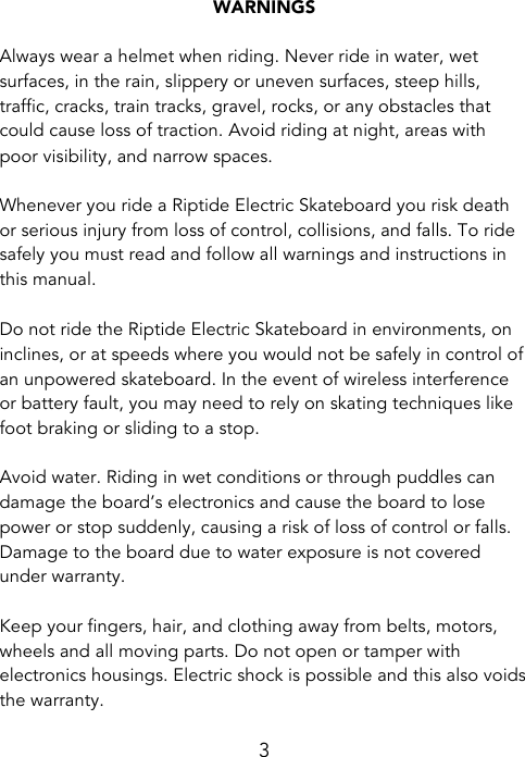 Page 3 of Dongboshi tech R1 electric skateboard User Manual Owners Manual V6