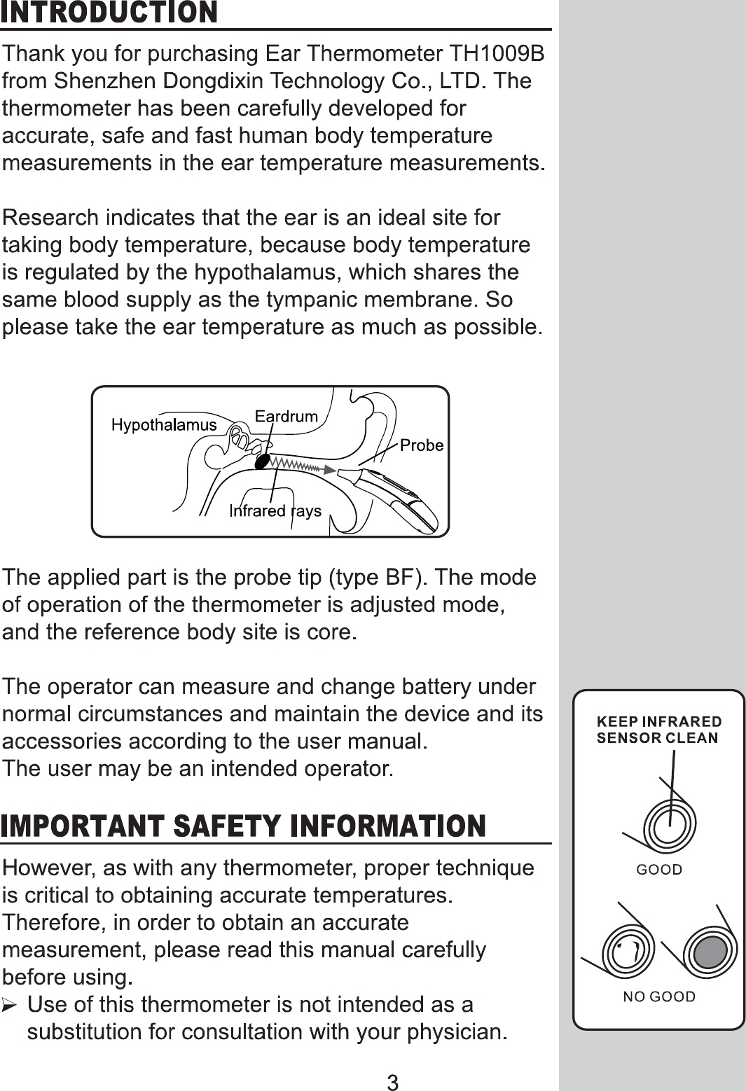 Page 3 of Dongdixin Technology BLUENRG-V10 Digital Ear Thermometer User Manual