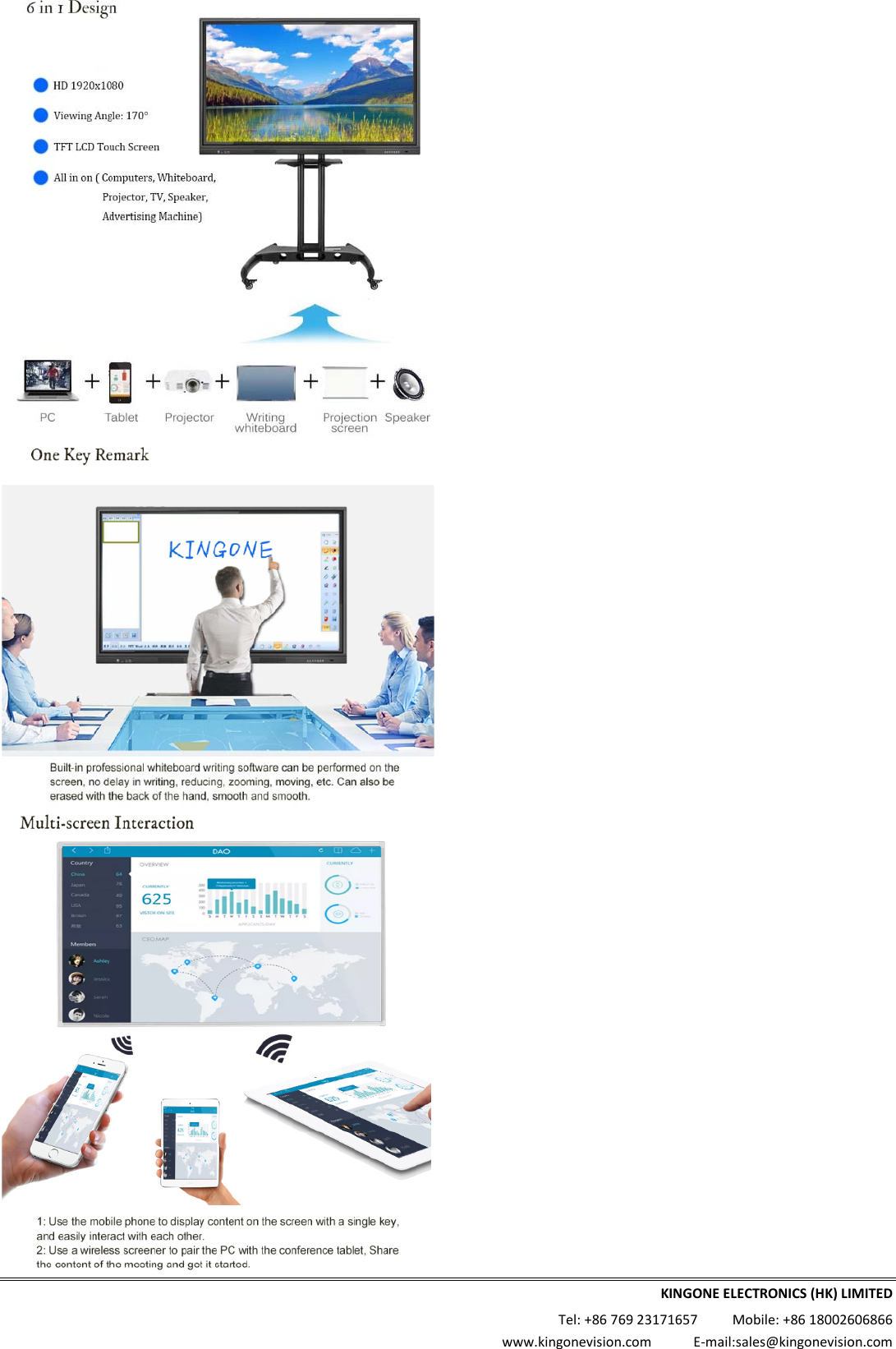 KINGONEELECTRONICS(HK)LIMITEDTel:+8676923171657Mobile:+8618002606866www.kingonevision.comE‐mail:sales@kingonevision.com