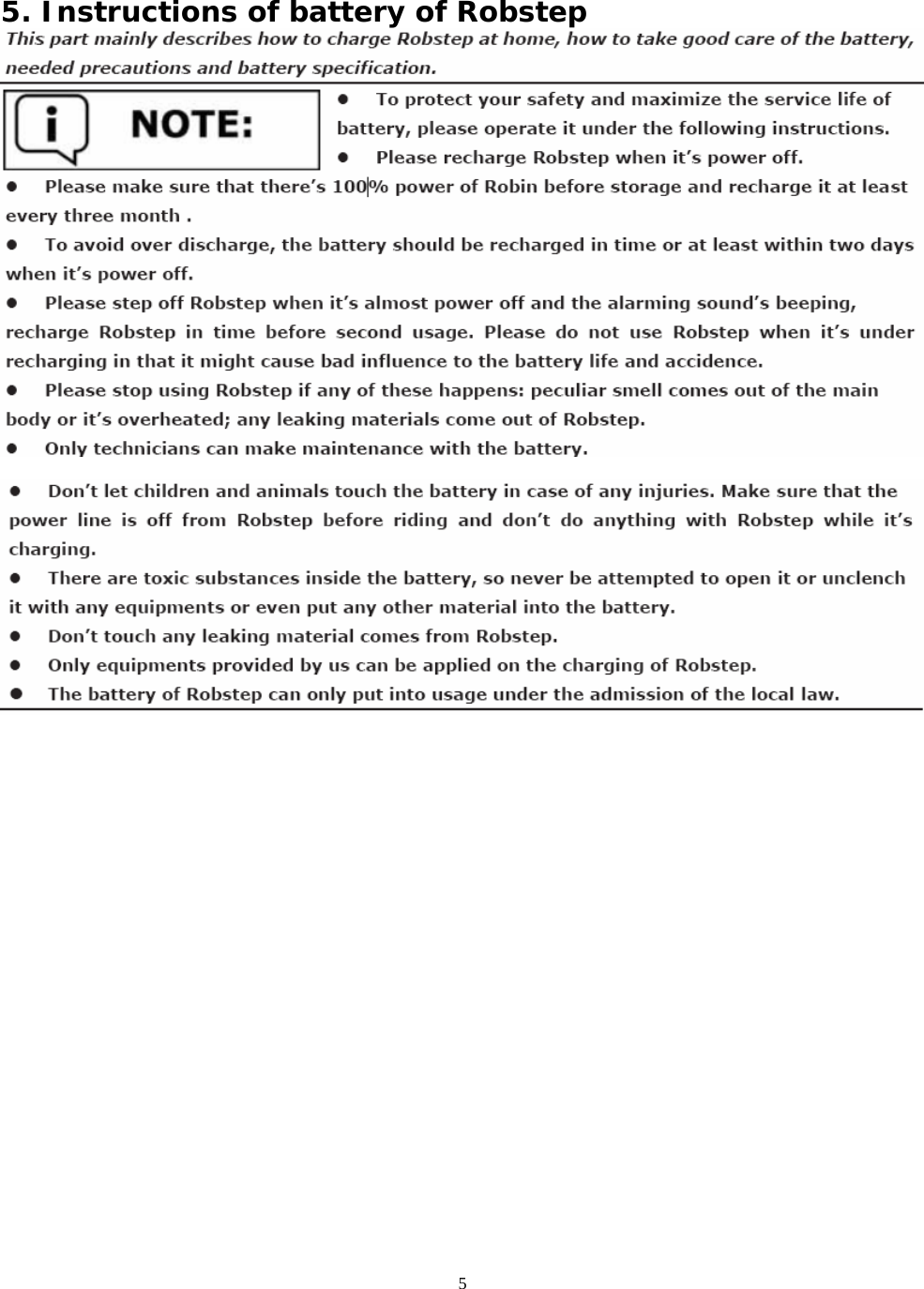 5 5. Instructions of battery of Robstep    