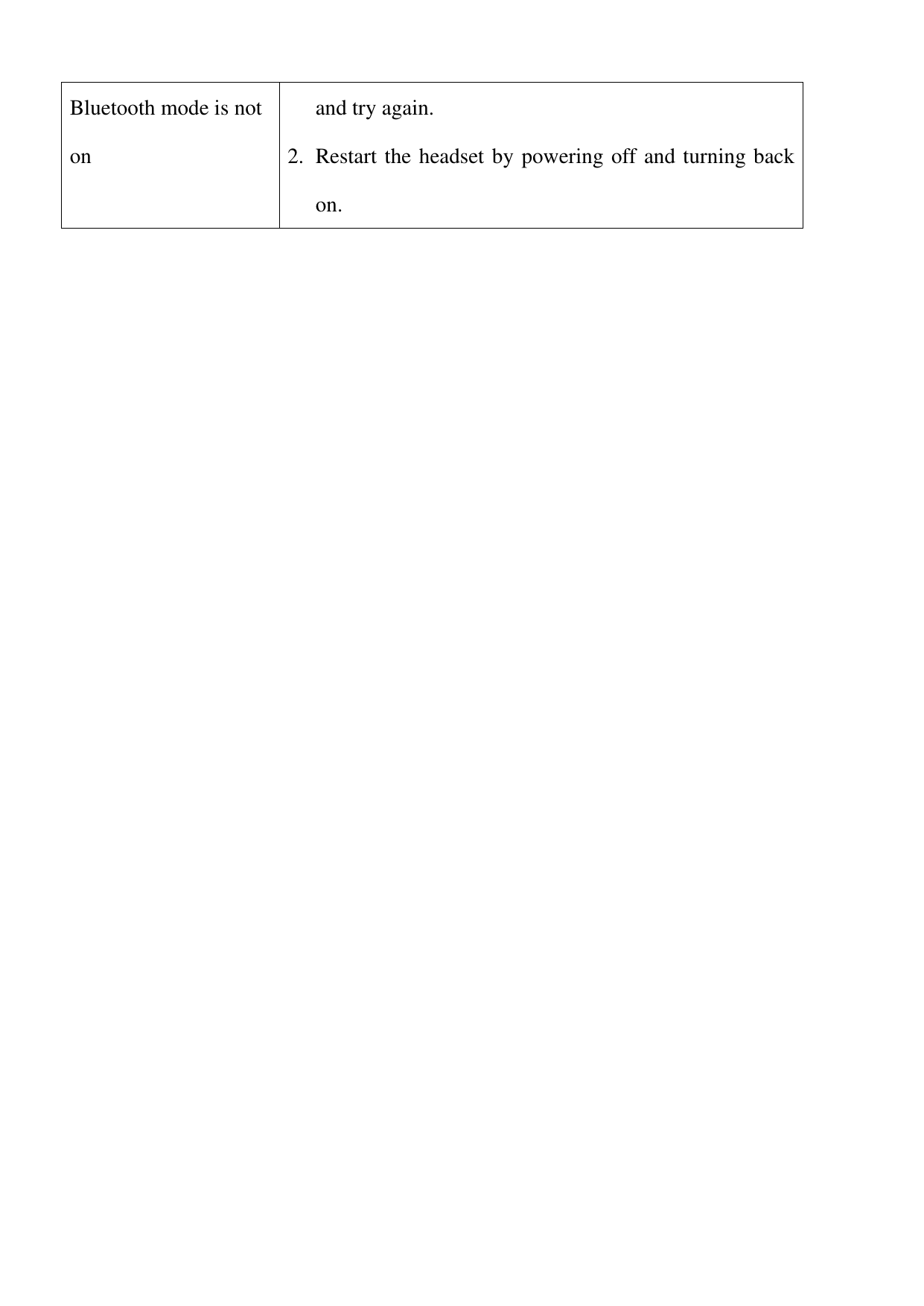  Bluetooth mode is not on   and try again. 2. Restart the headset by powering off and turning back on.  