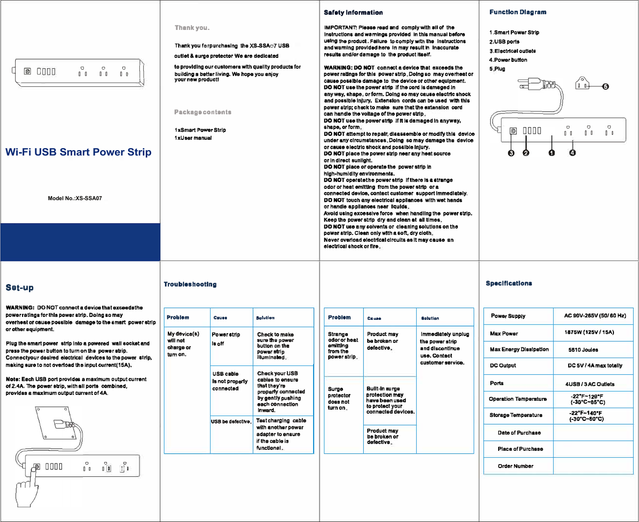 Page 1 of Dongguan xiangshang smart Technology SSA07 Wi-Fi USB Smart Power Strip User Manual 56789