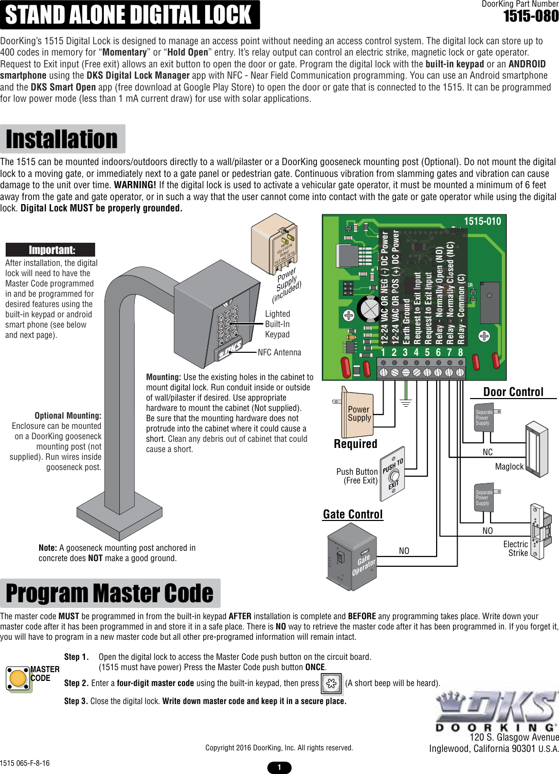 DoorKing Door King 1515 080 Installation Manual 065 F 8 16