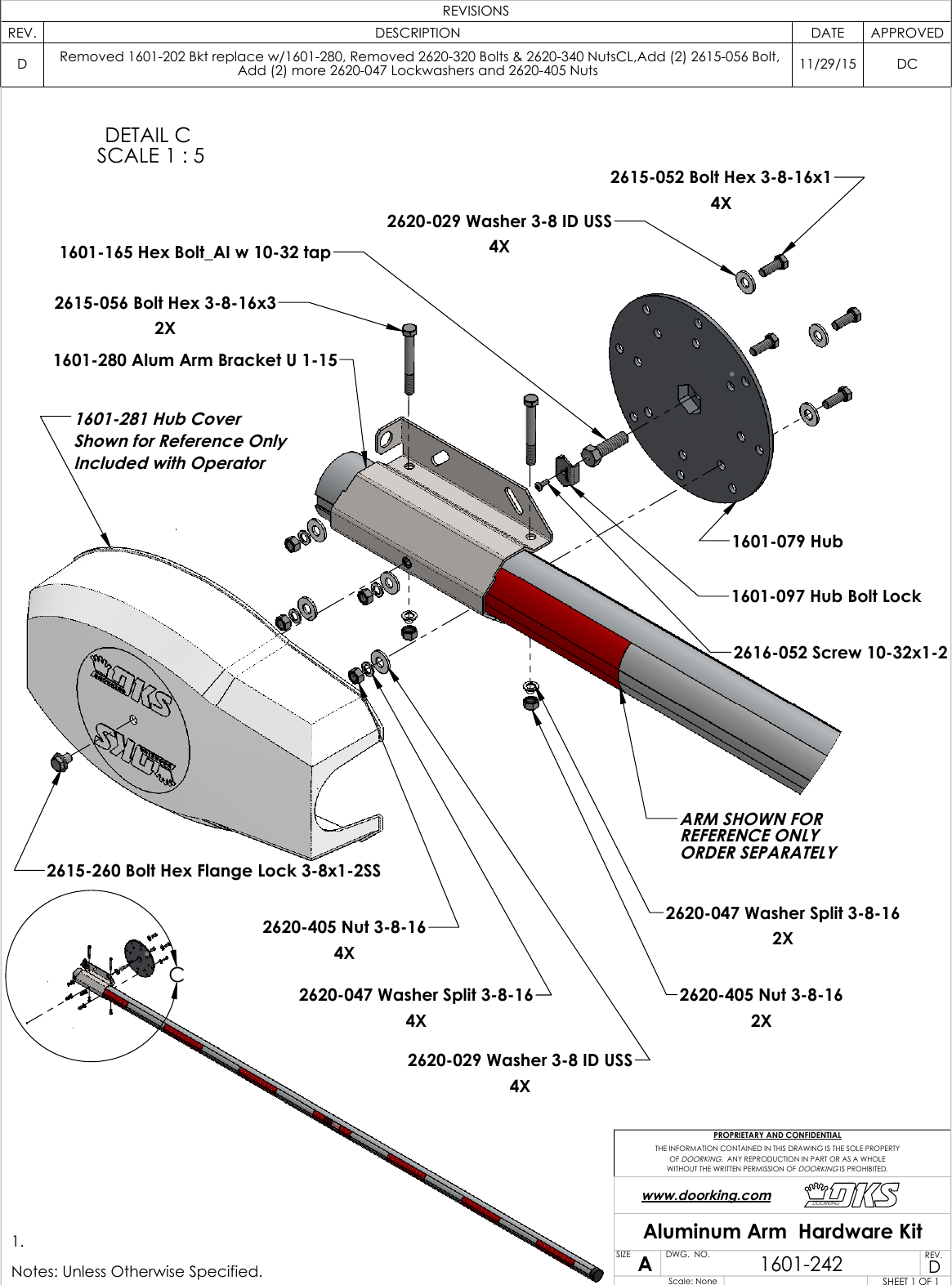 Page 1 of 1 - DoorKing 1601-242 Alum Arm Kit IPB Rev D Door King Parts List