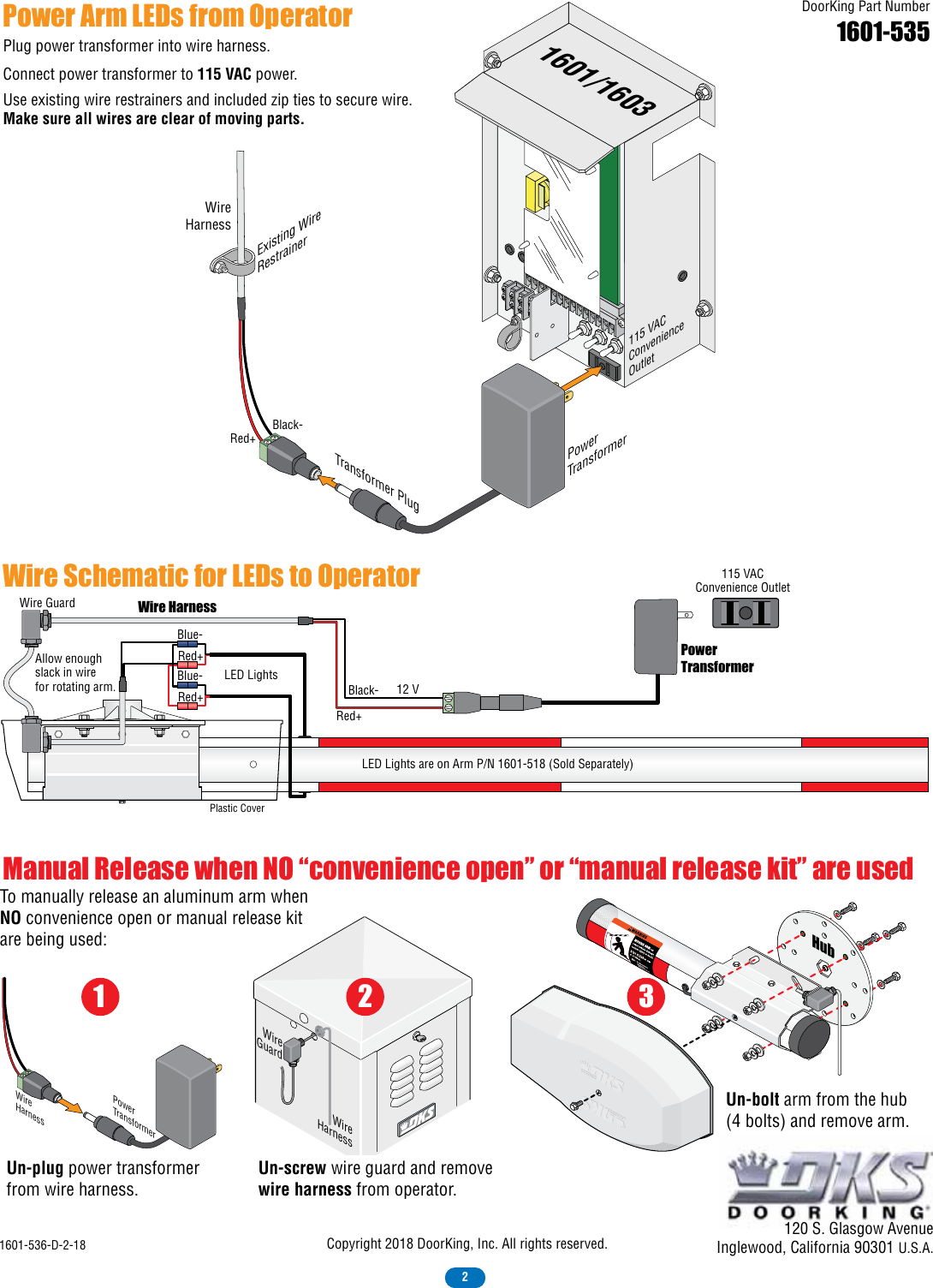 Page 2 of 2 - DoorKing Door King 1601 Lighted Aluminum Arm Installation Kit 1601-536-D-2-18 Pwr Harness
