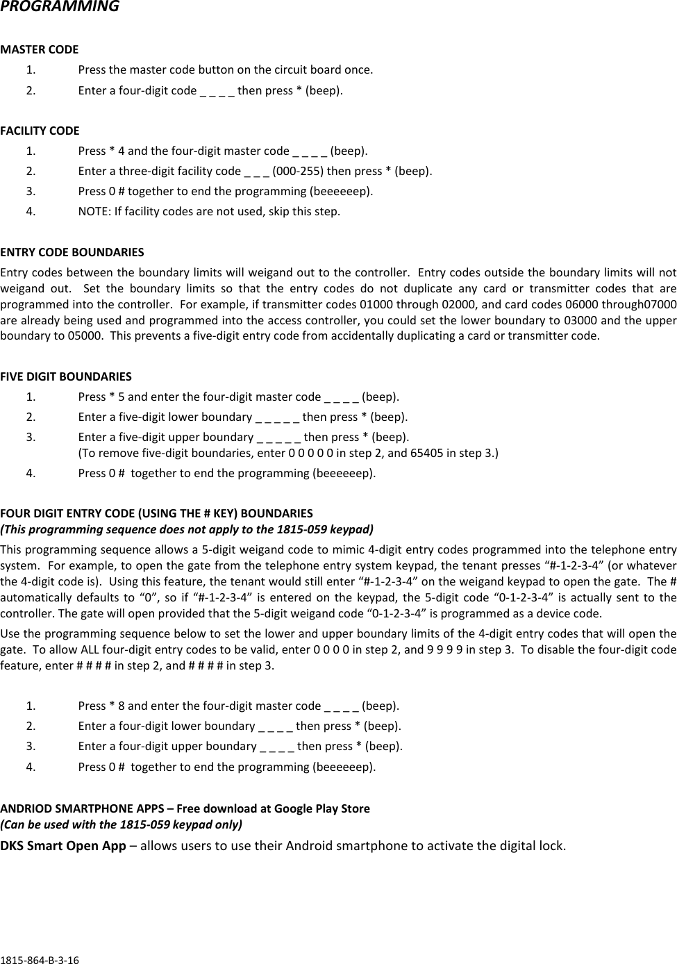 DoorKing Door King Wiegand Keypad / Card Reader Instruction Manual 1815