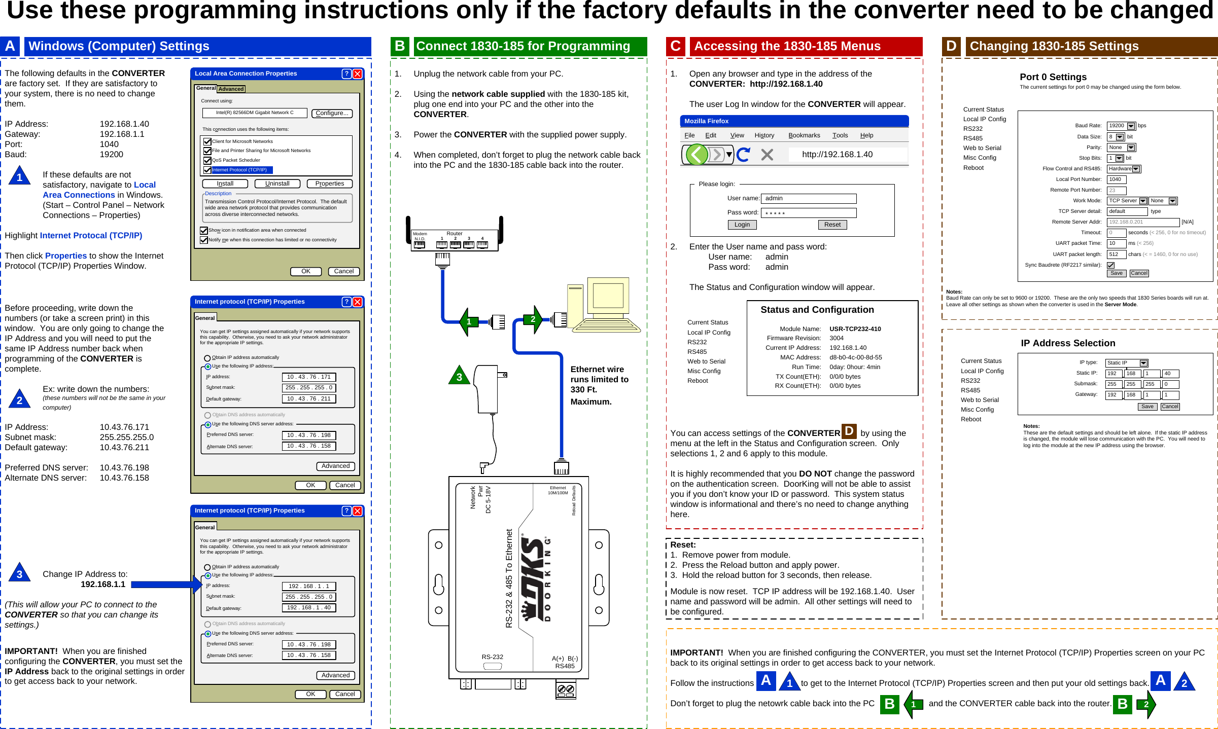 Page 2 of 2 - DoorKing  Door King 1830-185 Wiring Diagram 1830-181-F-4-18 TCP-IP Manual 11x17