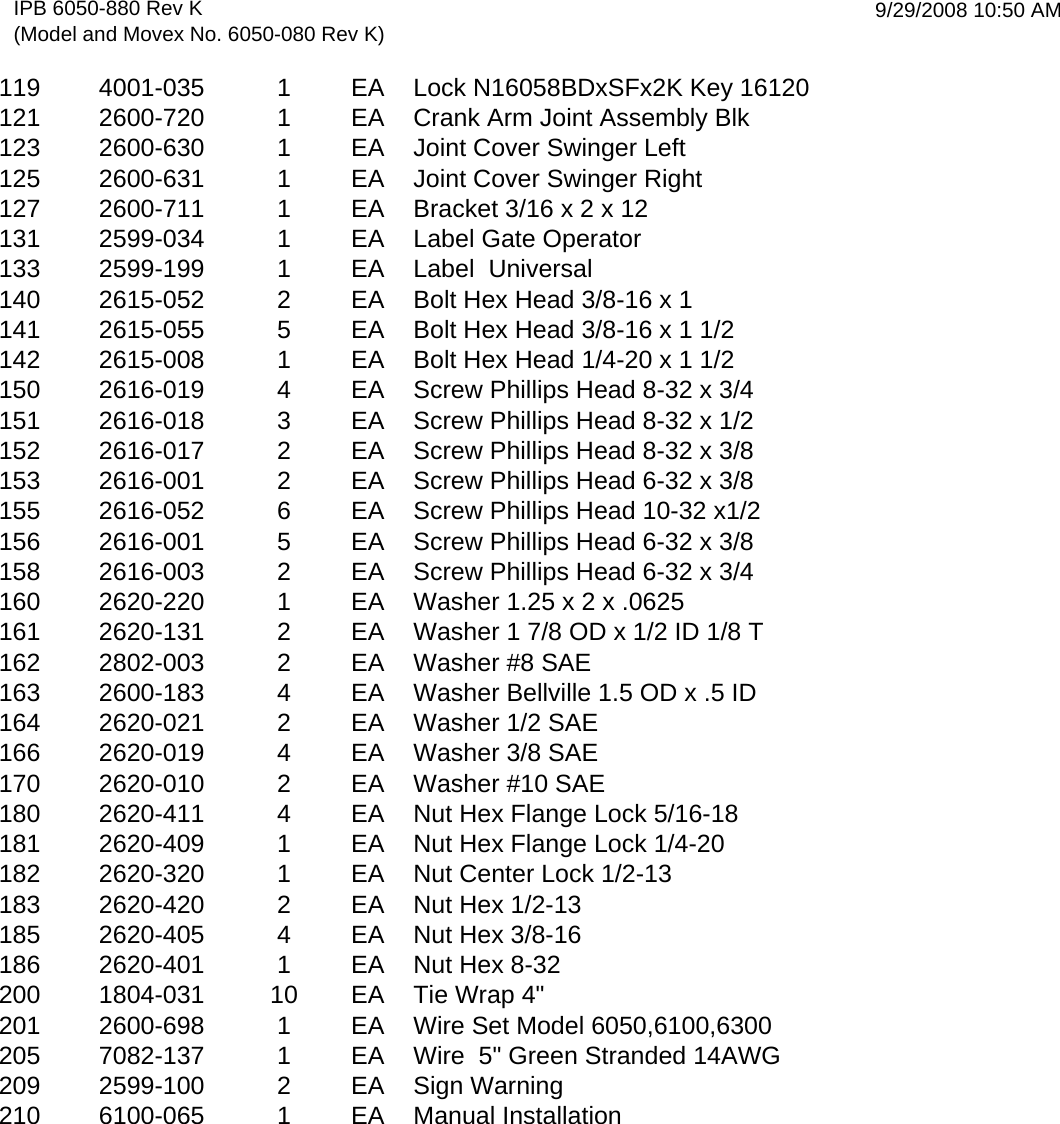 DoorKing Assy 6050 080 Rev K 0.333HP, Primary Door King Parts List 0
