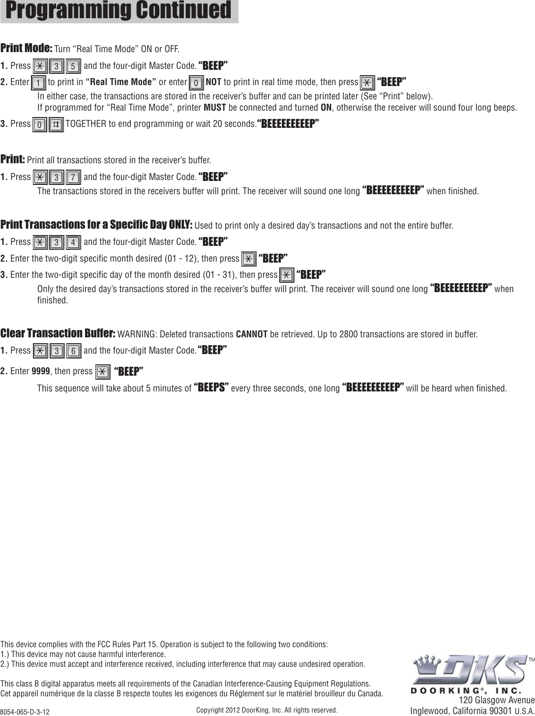 Page 4 of 4 - DoorKing 8054-065-D-3-12 Door King 8054 Series Installation Manual
