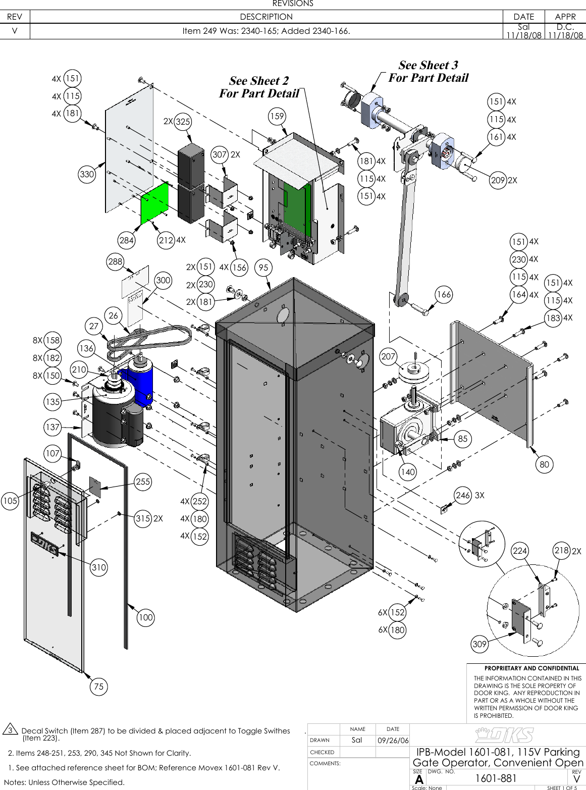 Page 1 of 5 - DoorKing IPB1601-881 Rev V Door King 1601-081 Parts List IPB