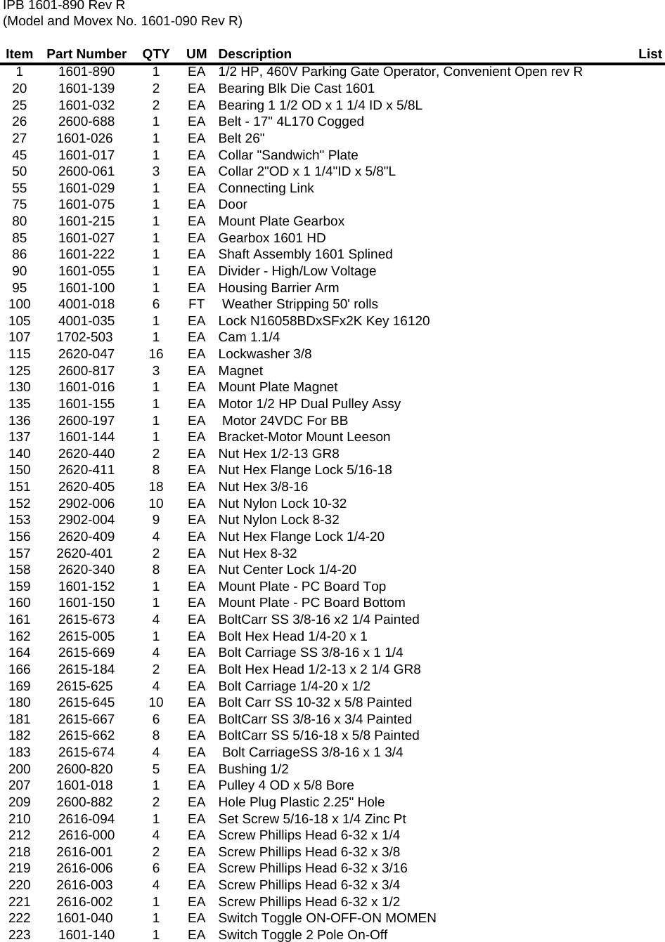 Page 4 of 5 - DoorKing IPB 1601-890 Rev R Door King 1601-090 Parts List