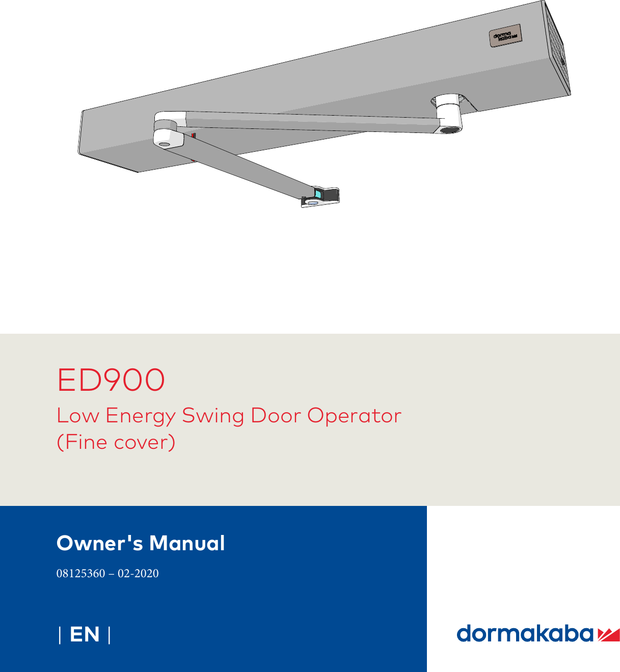 Page 1 of 12 - Dorma  ED900 Low Energy Swing Door Operators Owners Manual 08125360-r021120-ed900-owners-manual--fine-cover