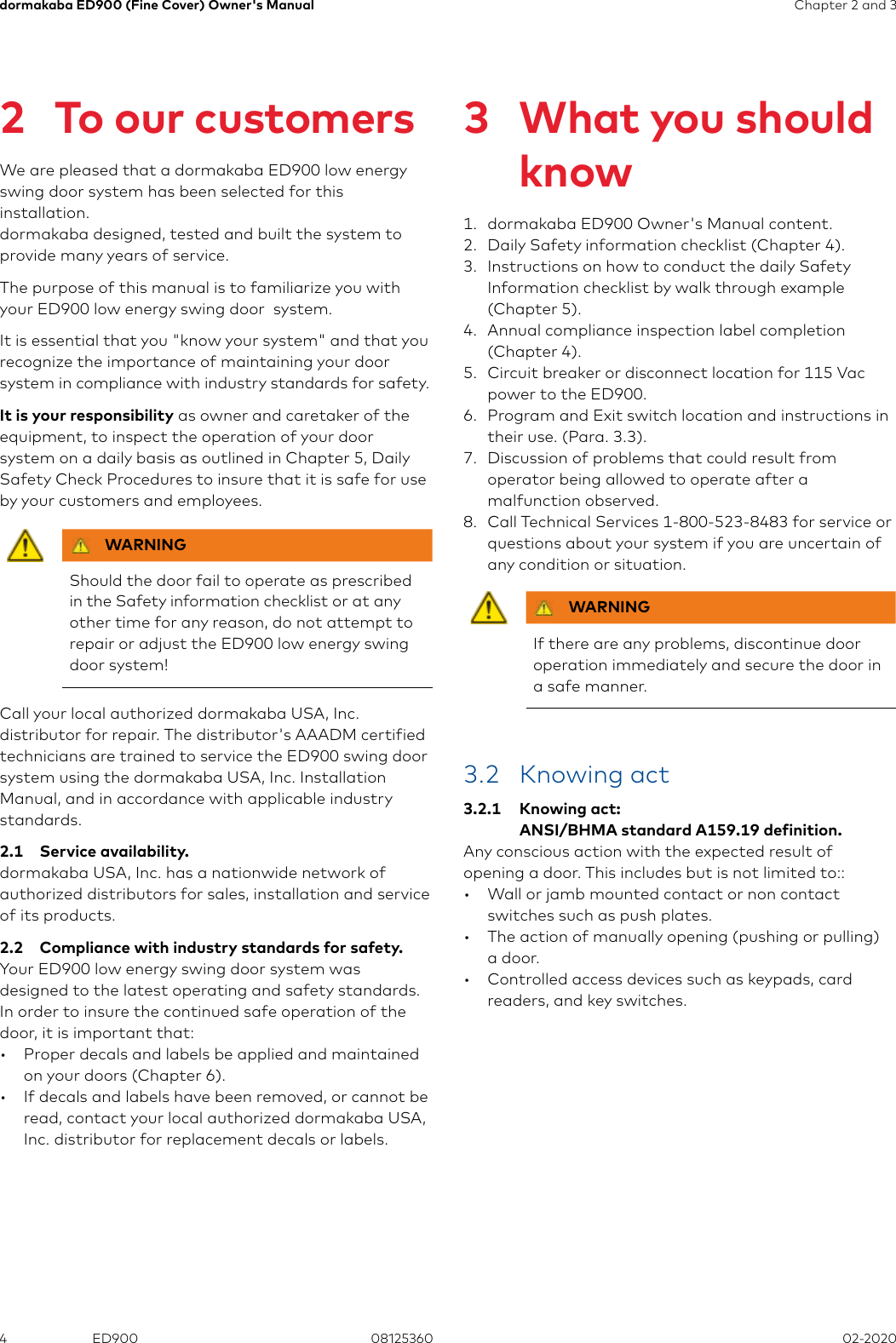 Page 4 of 12 - Dorma  ED900 Low Energy Swing Door Operators Owners Manual 08125360-r021120-ed900-owners-manual--fine-cover