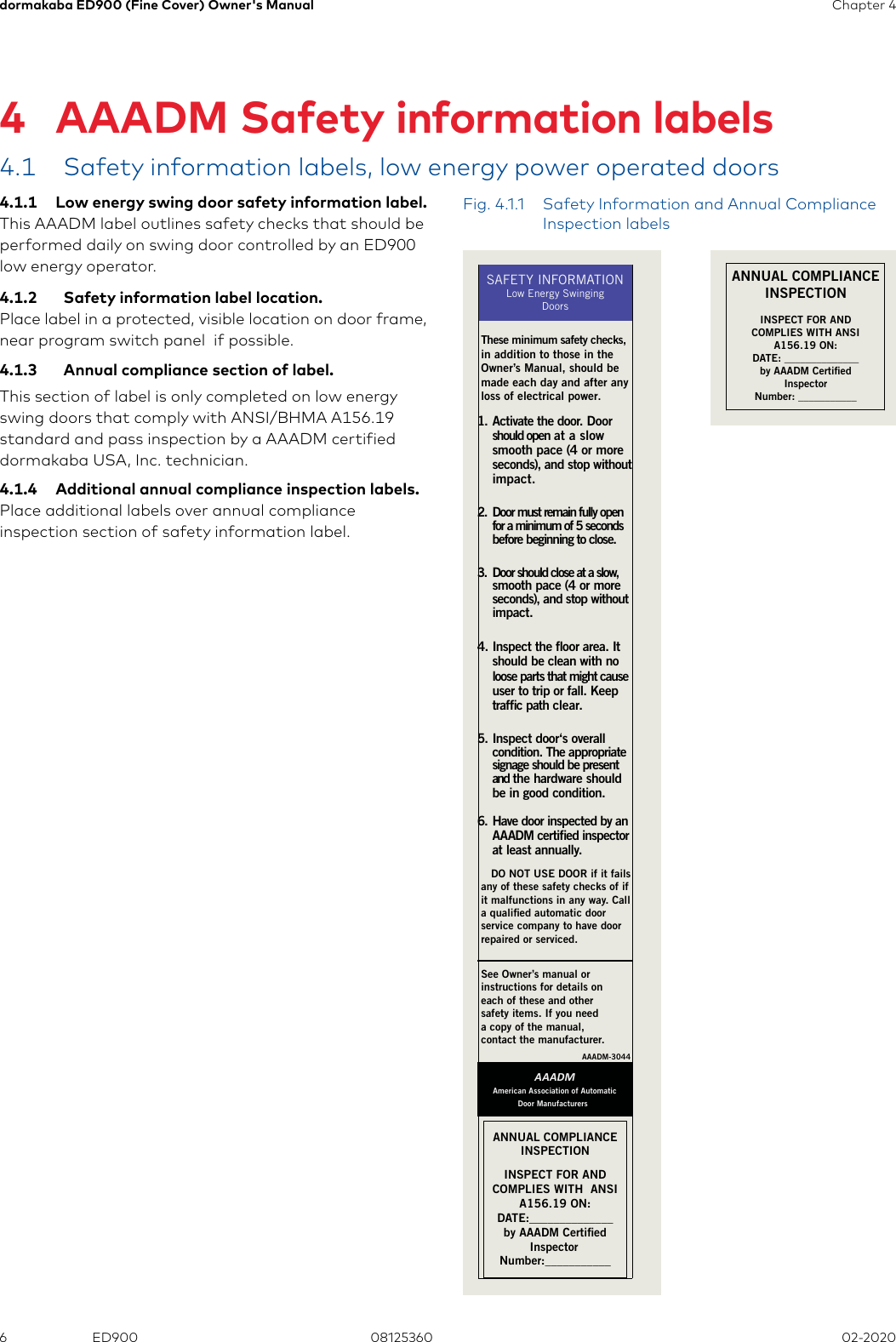 Page 6 of 12 - Dorma  ED900 Low Energy Swing Door Operators Owners Manual 08125360-r021120-ed900-owners-manual--fine-cover
