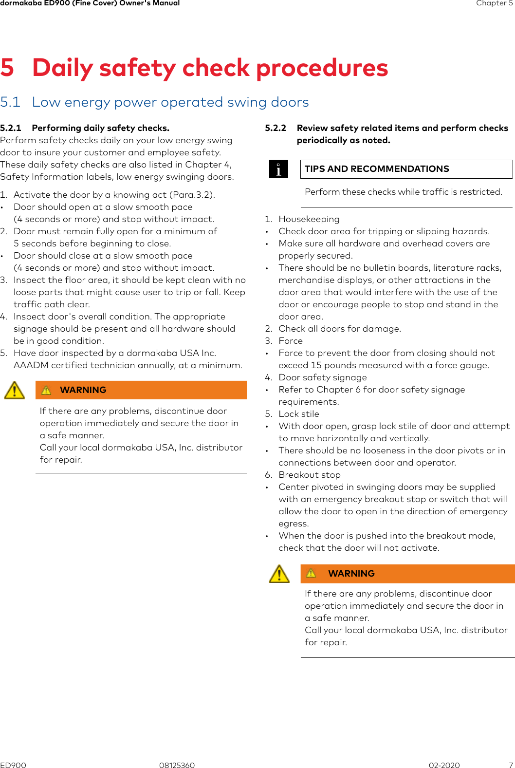 Page 7 of 12 - Dorma  ED900 Low Energy Swing Door Operators Owners Manual 08125360-r021120-ed900-owners-manual--fine-cover