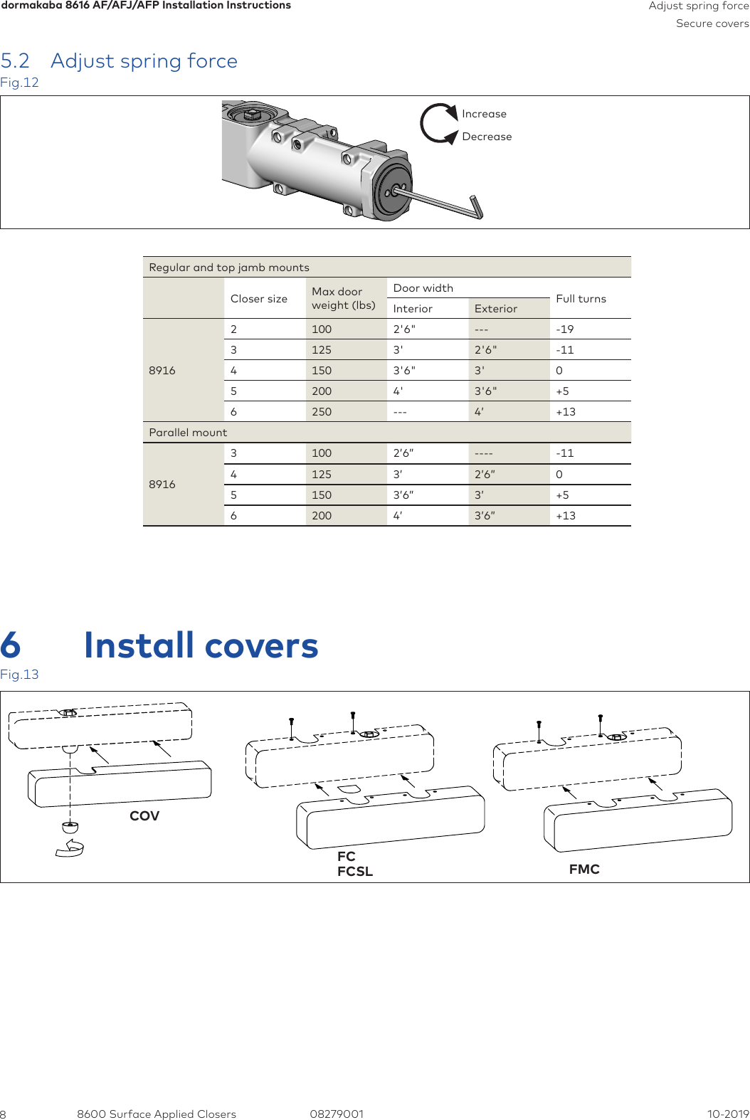 Page 8 of 9 - Dorma 8616 AF/AFJ/AFP Installation Instructions 08279001-8616-af-afj-afp-ins-1019
