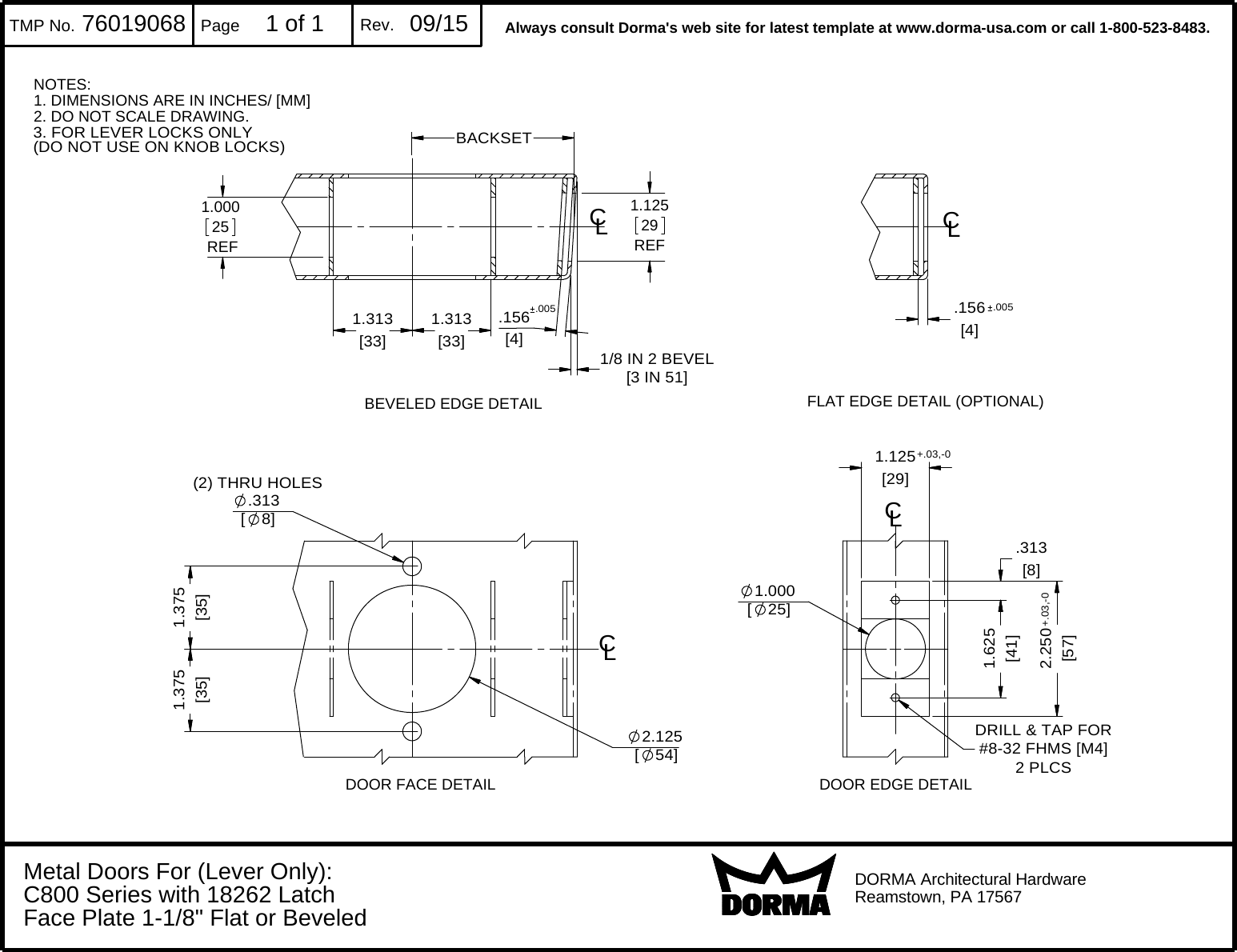 Page 1 of 2 - Dorma  C800 Lever Series EL/EU Technical Drawing 76019068-69-rev0915-combined