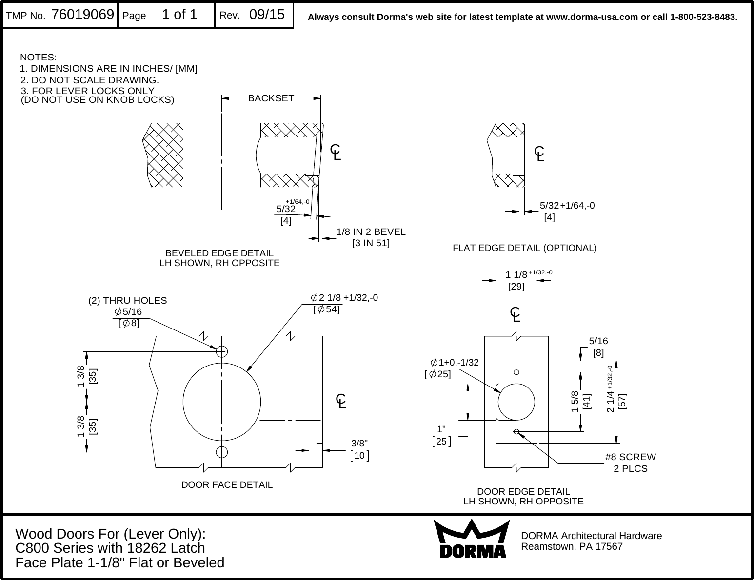 Page 2 of 2 - Dorma  C800 Lever Series EL/EU Technical Drawing 76019068-69-rev0915-combined