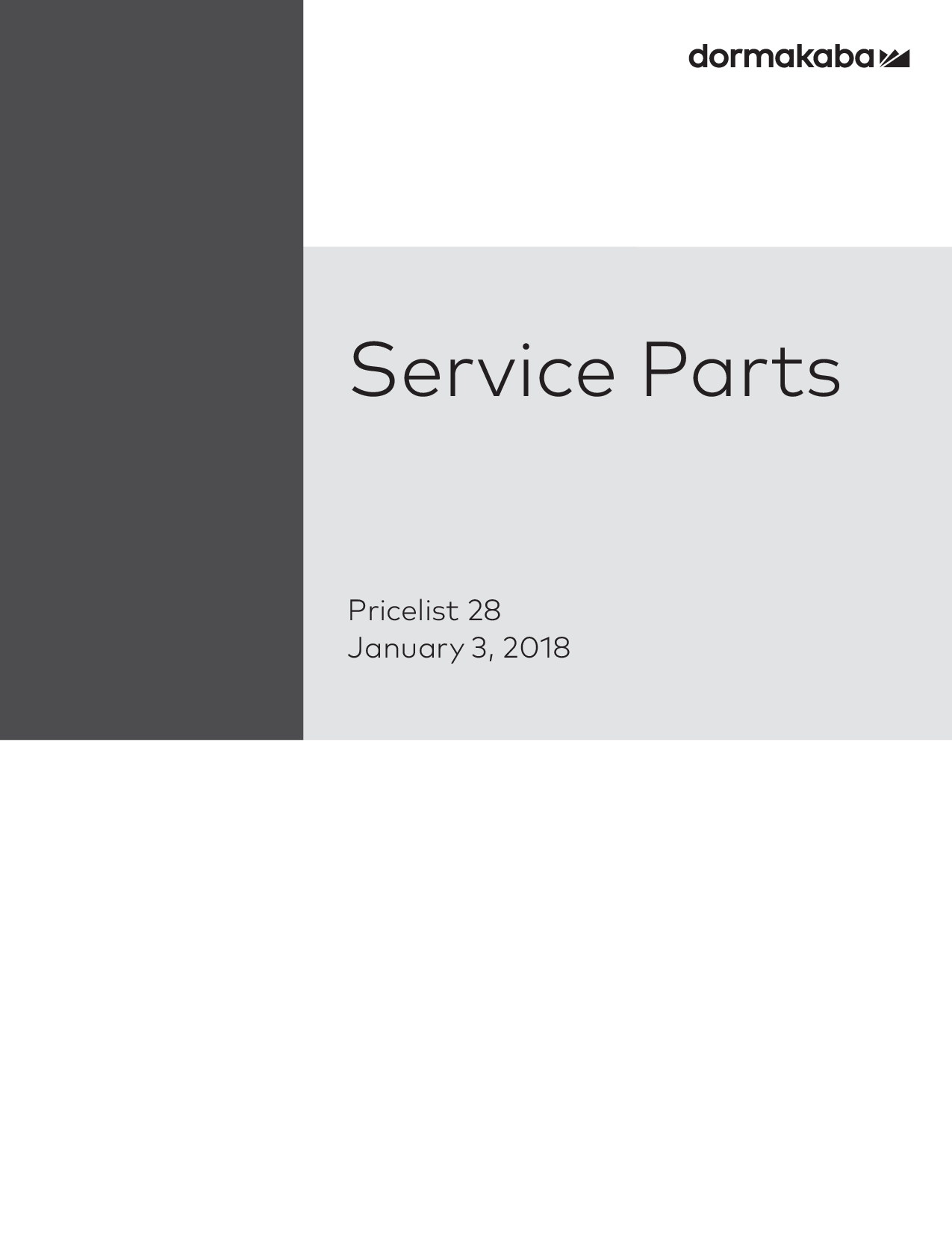 Dorma 2018 Service Parts Price Book