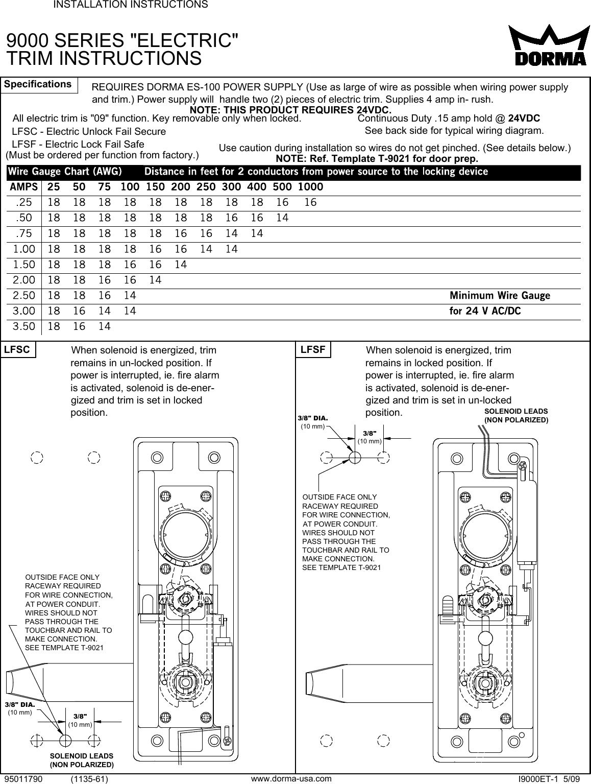 Page 1 of 3 - Dorma Z 9000 Series Electric Trim Installation Instructions I9000et-05-09