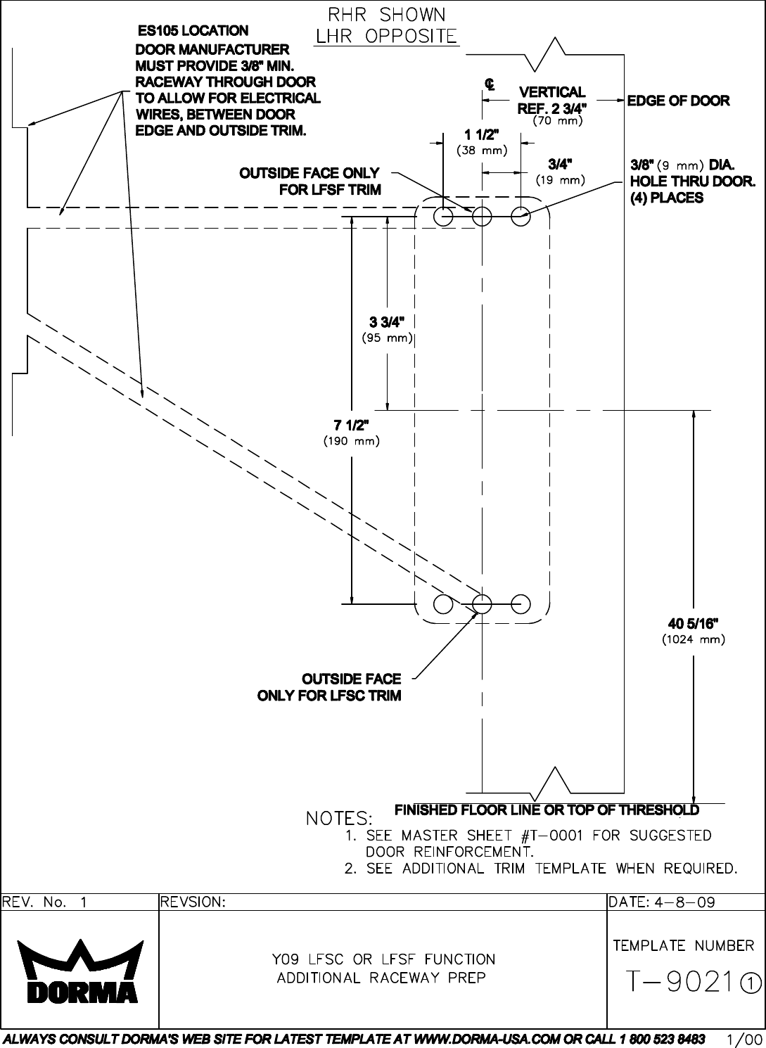 Page 3 of 3 - Dorma Z 9000 Series Electric Trim Installation Instructions I9000et-05-09