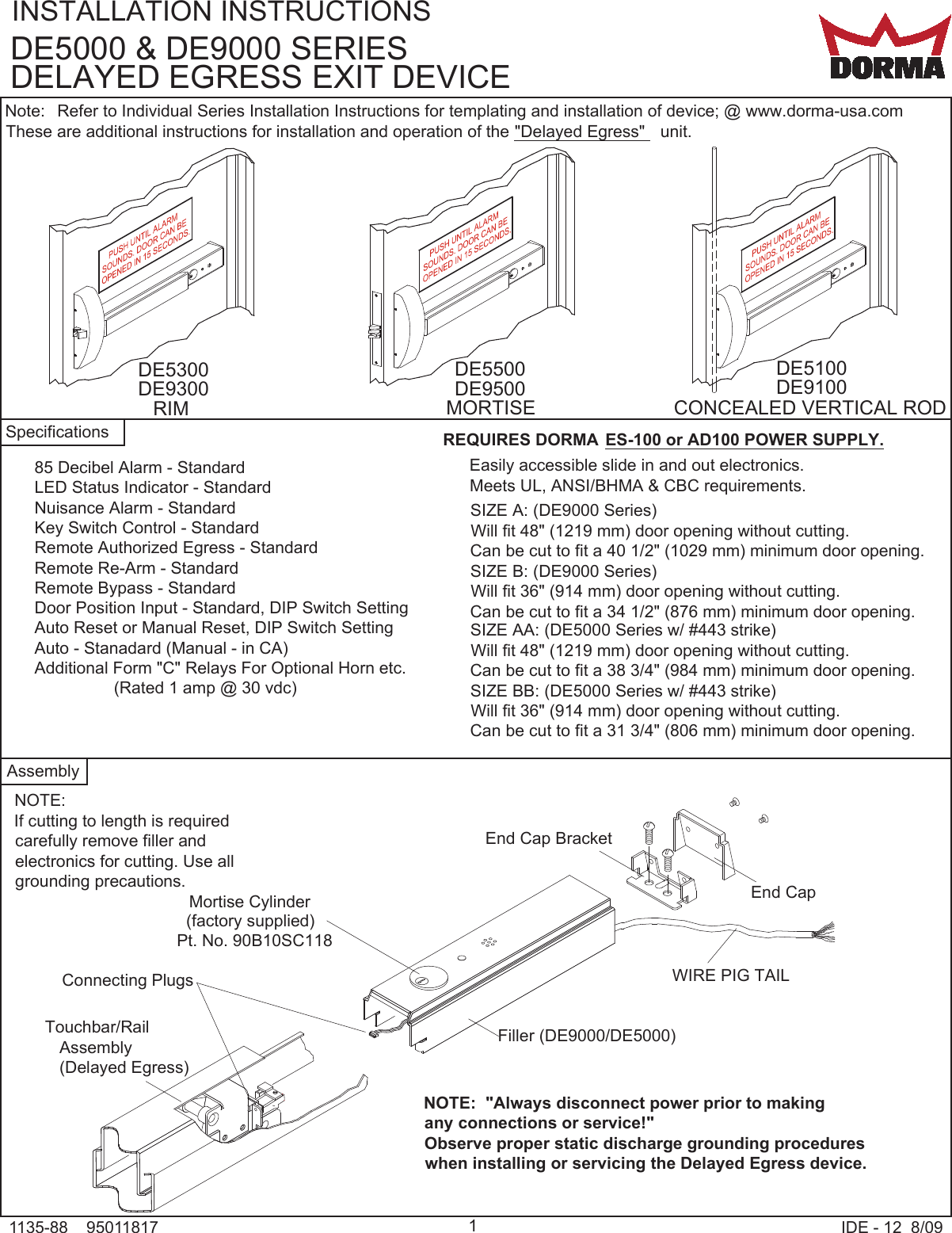 Page 1 of 11 - Dorma  DE5000 & DE9000 Series Delayed Egress Exit Device Ide-12-08-09